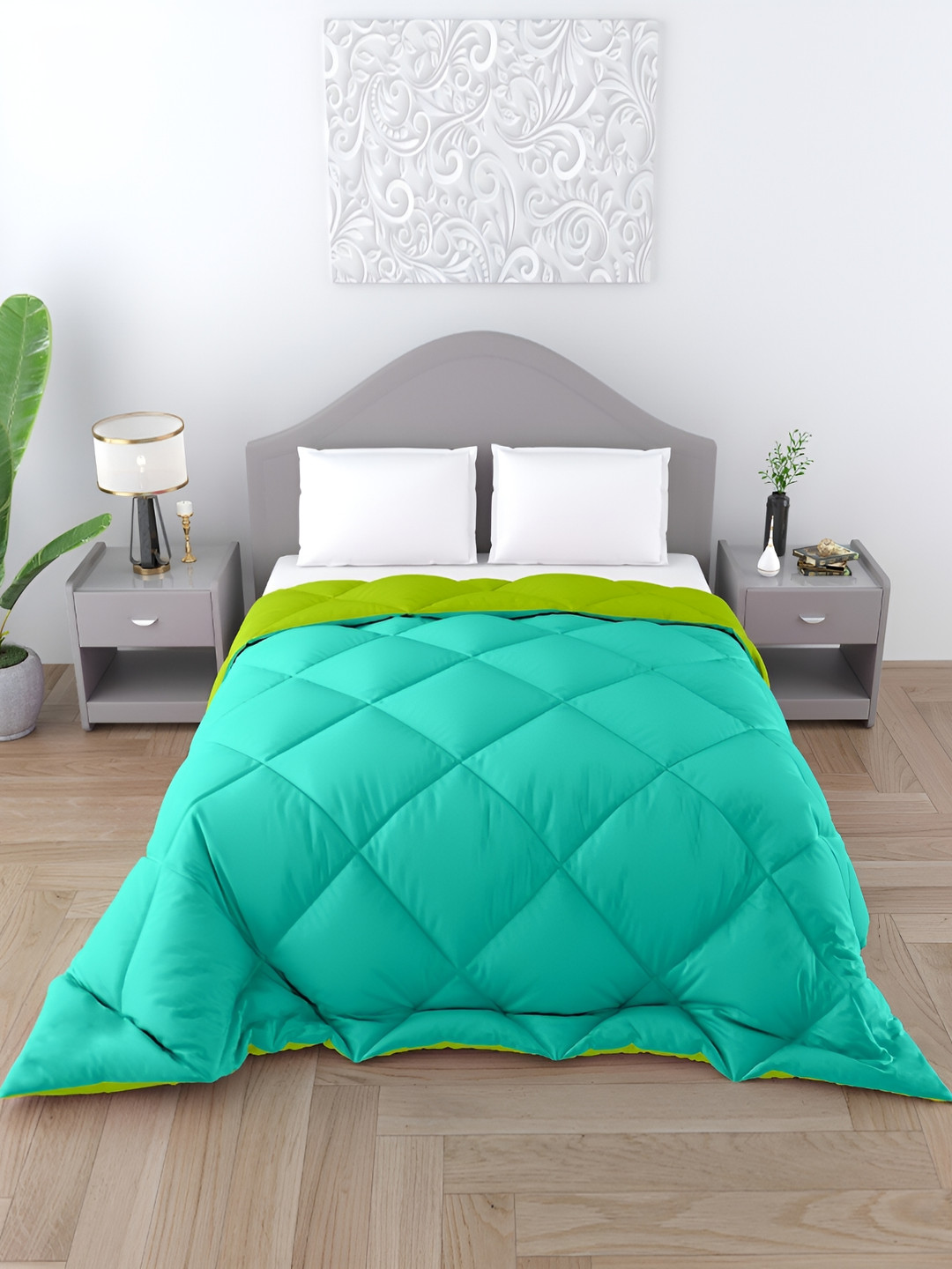 CHICERY Sea Green & Lime Green Microfiber Bed Comforter