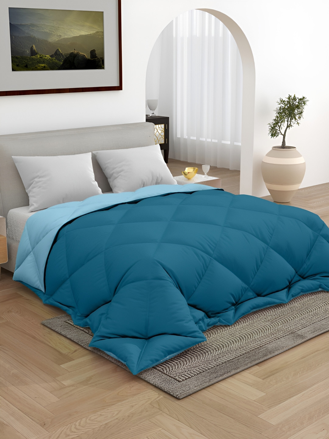 CHICERY Teal & Blue 300 GSM Double Bed Reversible Comforter