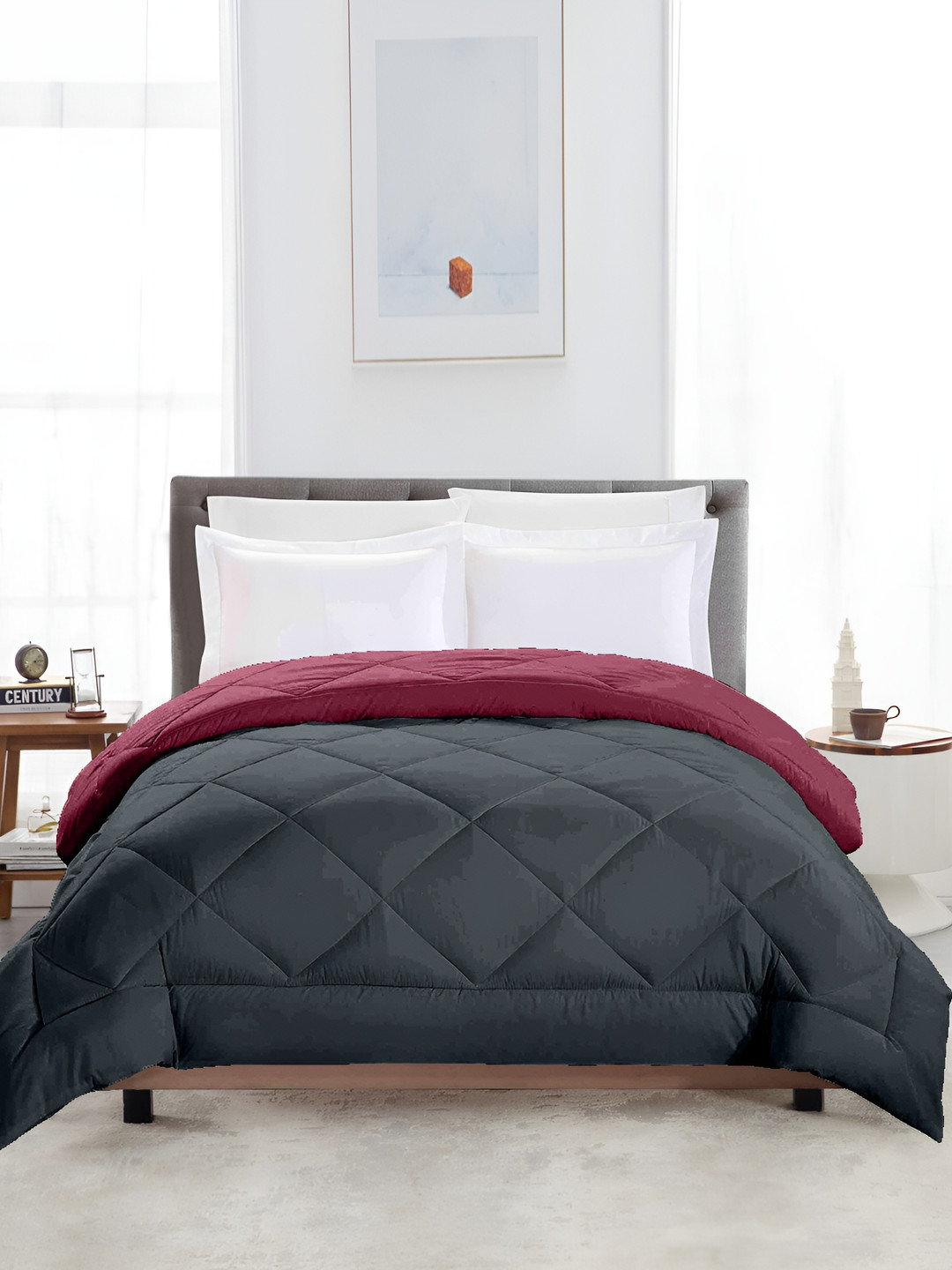 CHICERY Grey & Maroon Single Bed Comforter