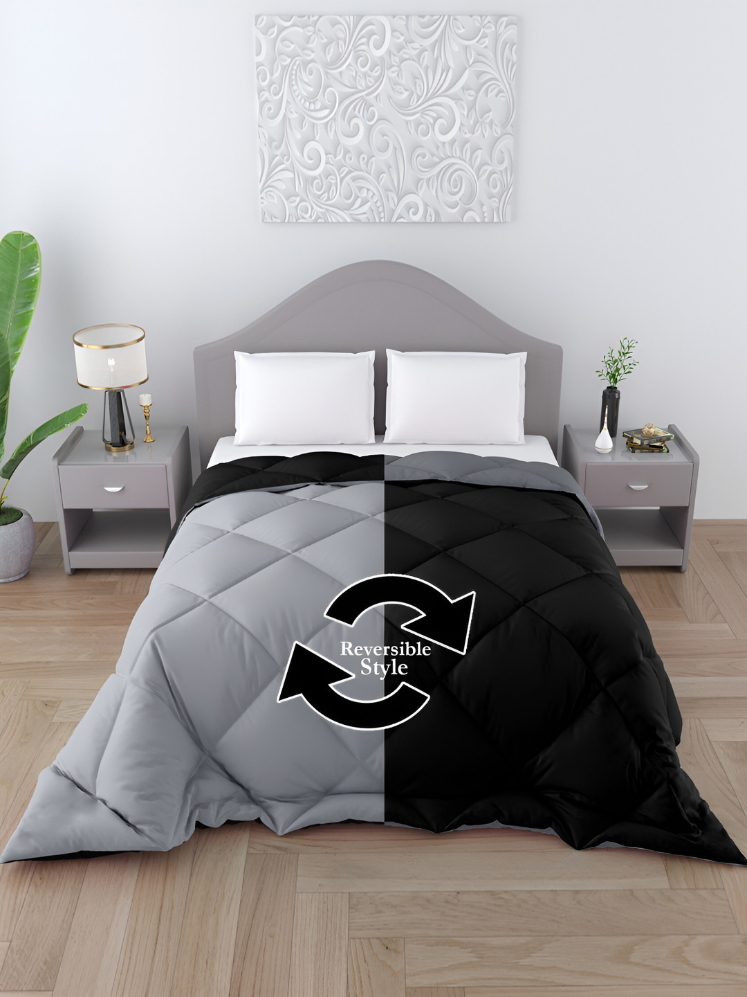 CHICERY Black & Grey Microfiber Double Bed Comforter