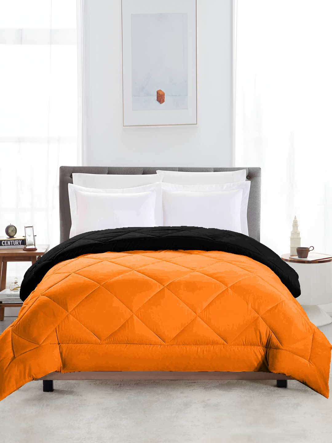 CHICERY Orange & Black Single Bed Ultra Soft Reversible Comforter