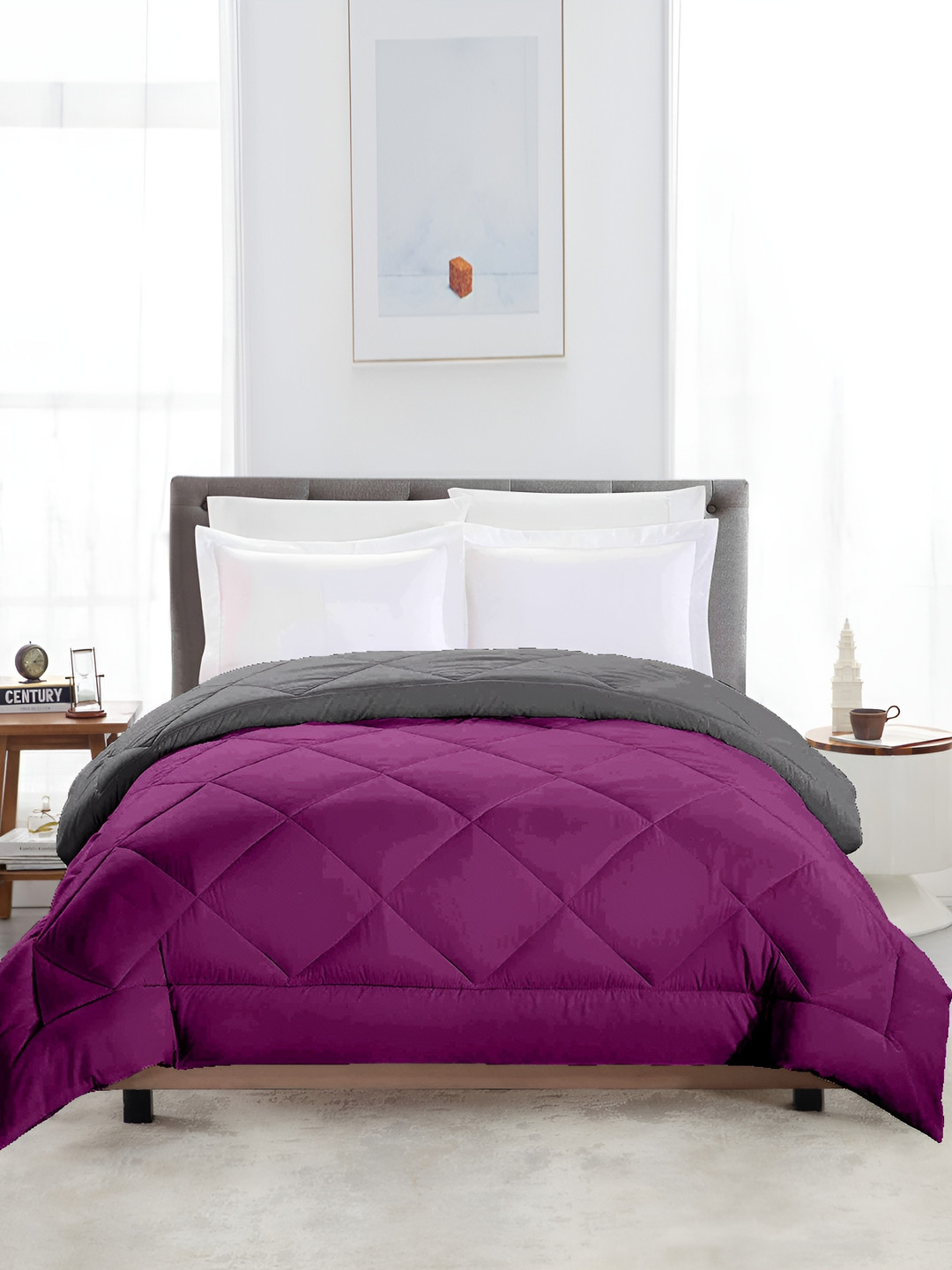 CHICERY Purple & Grey Reversible Double Bed Comforter