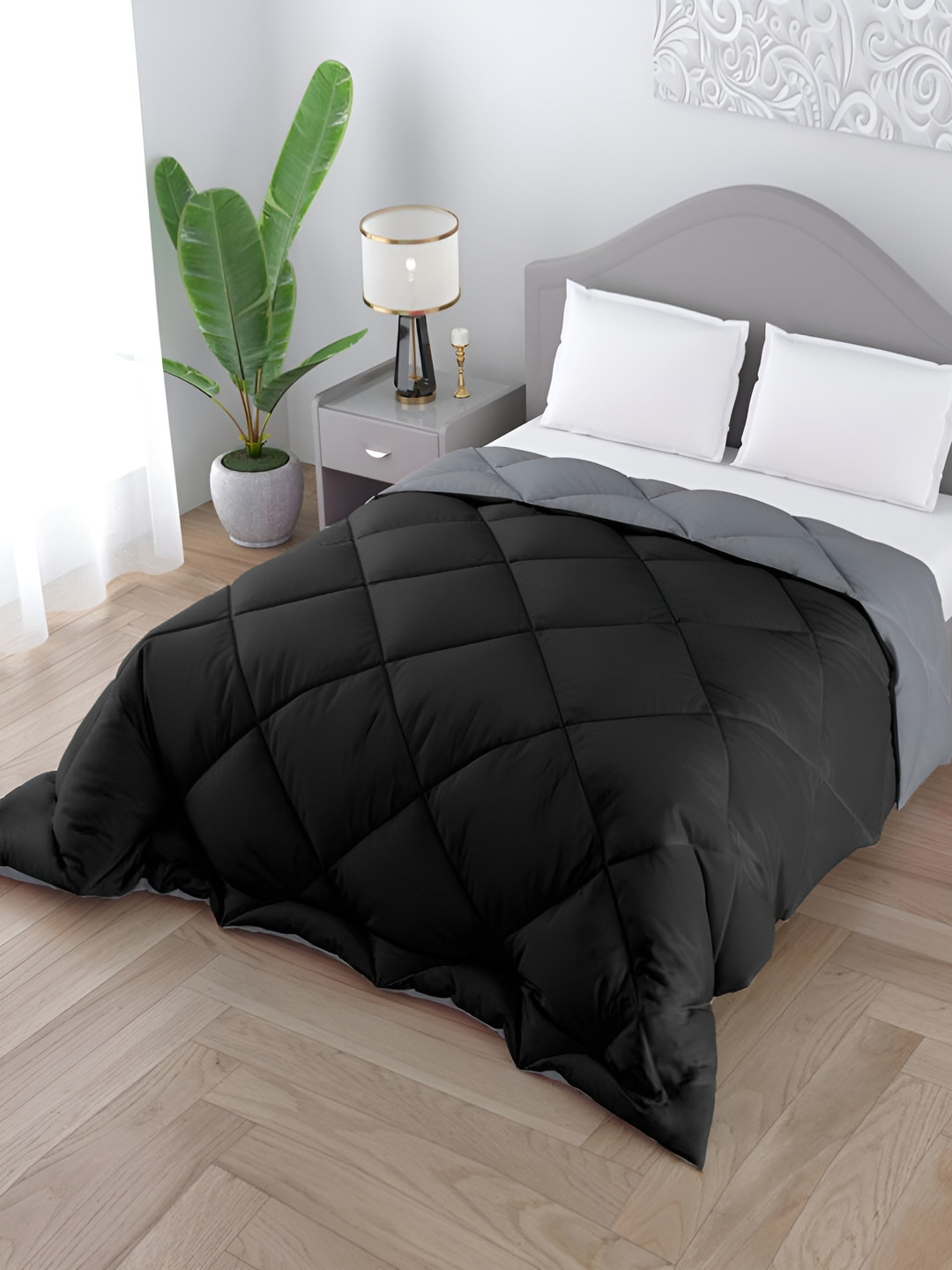 CHICERY Black & Grey 300 GSM Double Bed Comforter