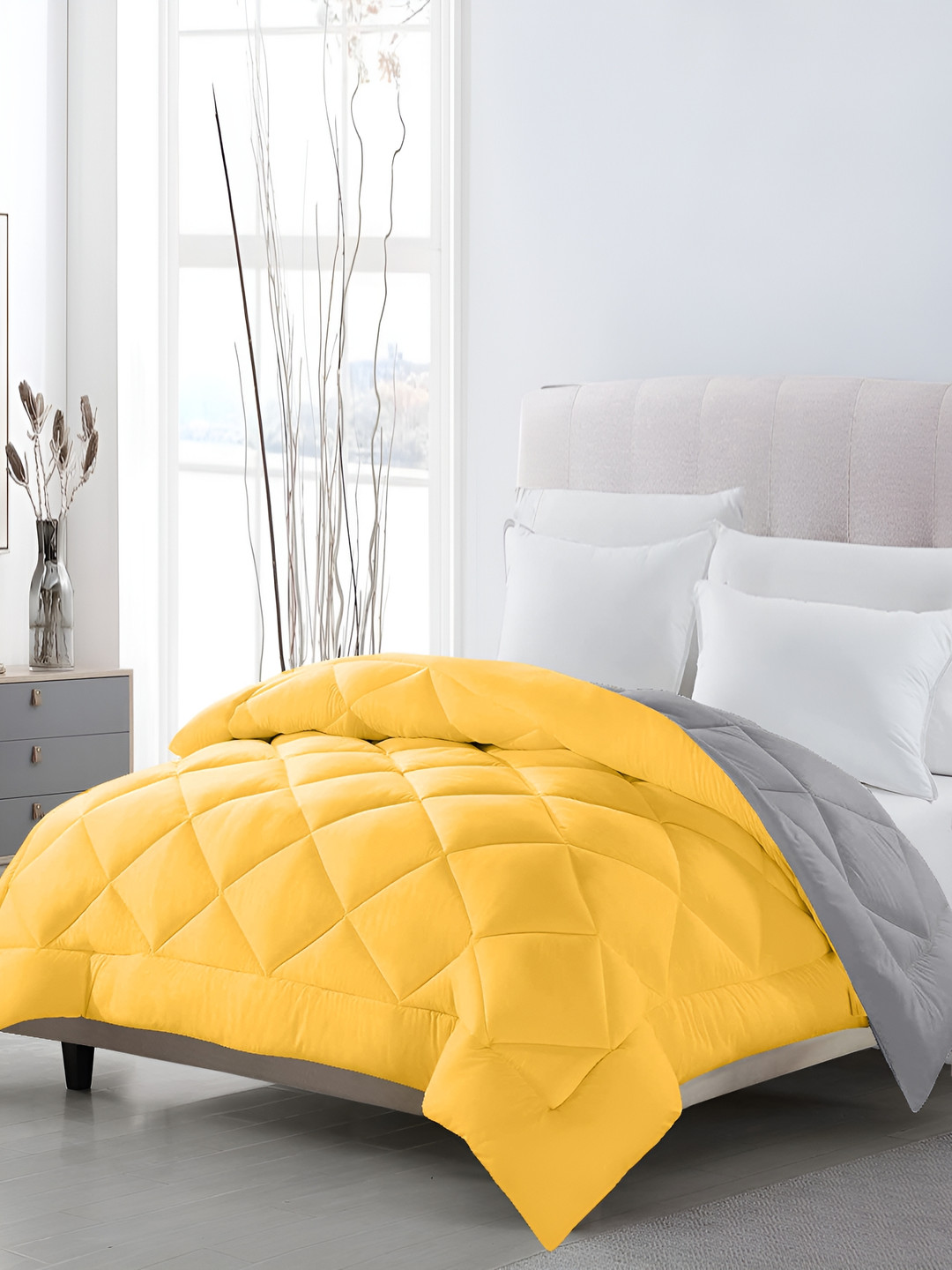 CHICERY Grey & Yellow Ultra Soft Single Bed Comforter
