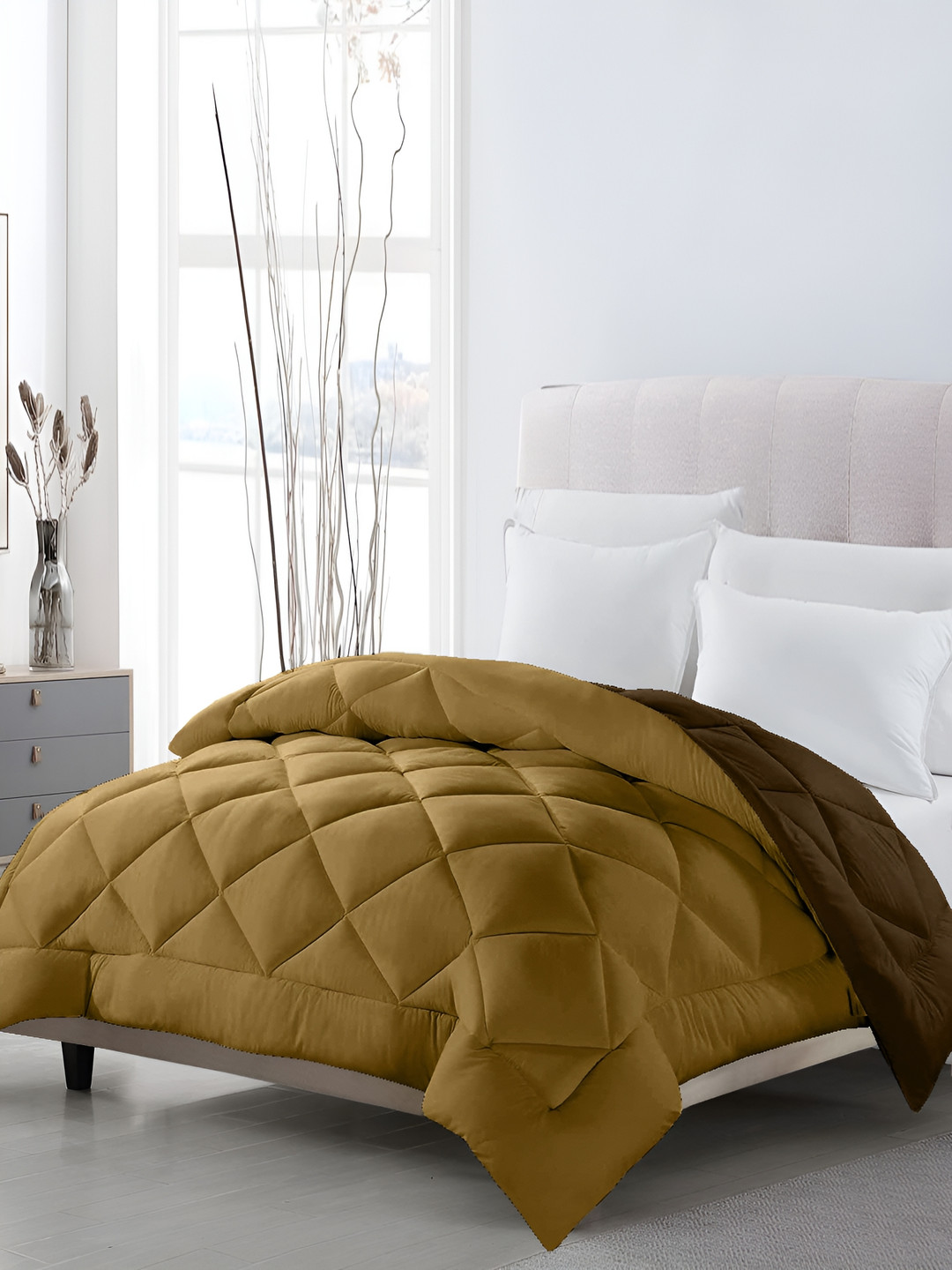 CHICERY Gold-Toned & Brown Ultra Soft Single Bed Comforter