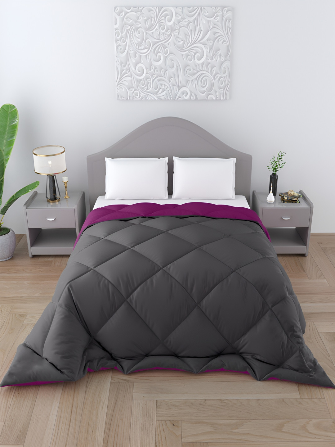 CHICERY Grey & Purple Microfiber Reversible Single Bed Comforter