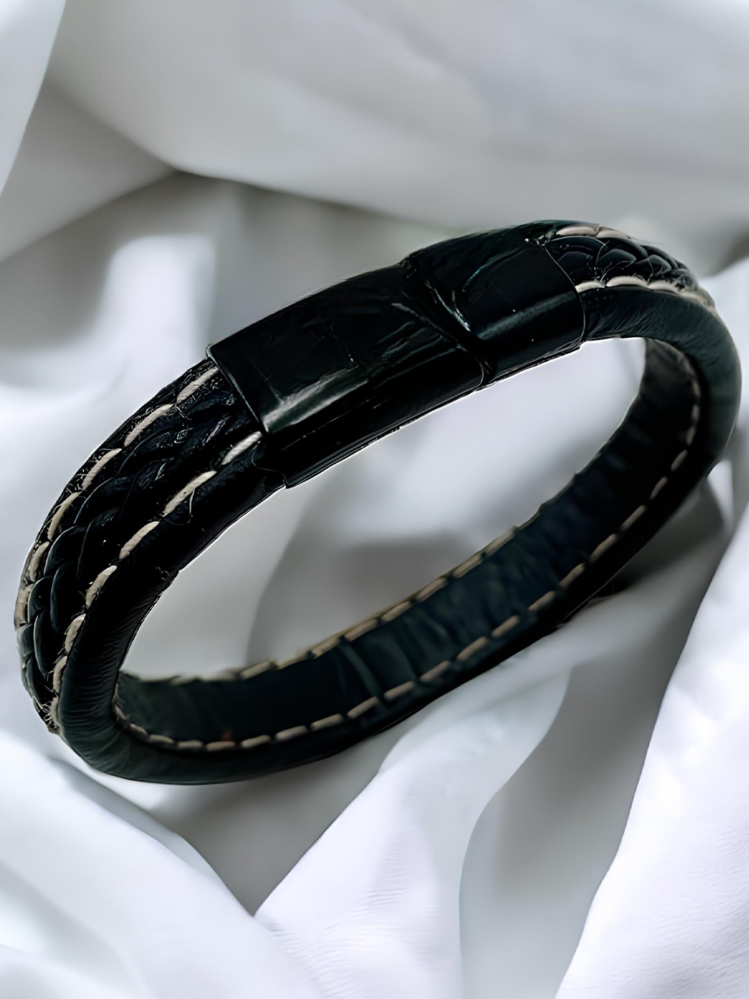 KARISHMA KREATIONS Unisex Leather Braided Bracelet With Stainless Steel Clasps