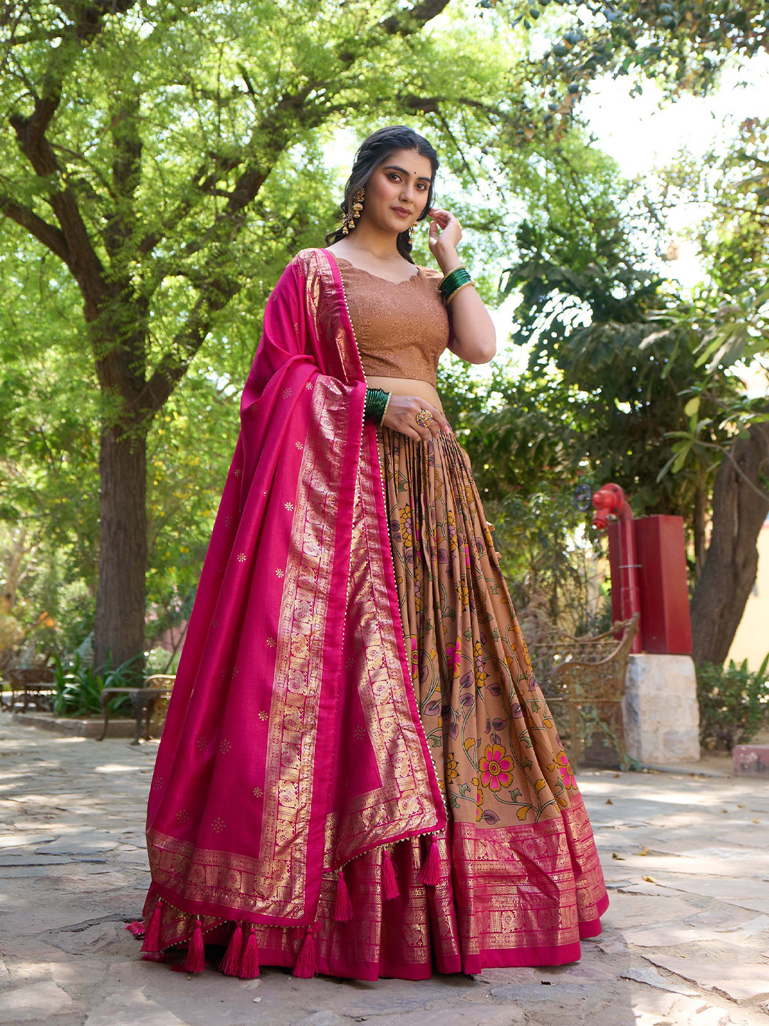 LOOKNBOOK ART Foil Printed Semi-Stitched Lehenga & Unstitched Blouse With Dupatta