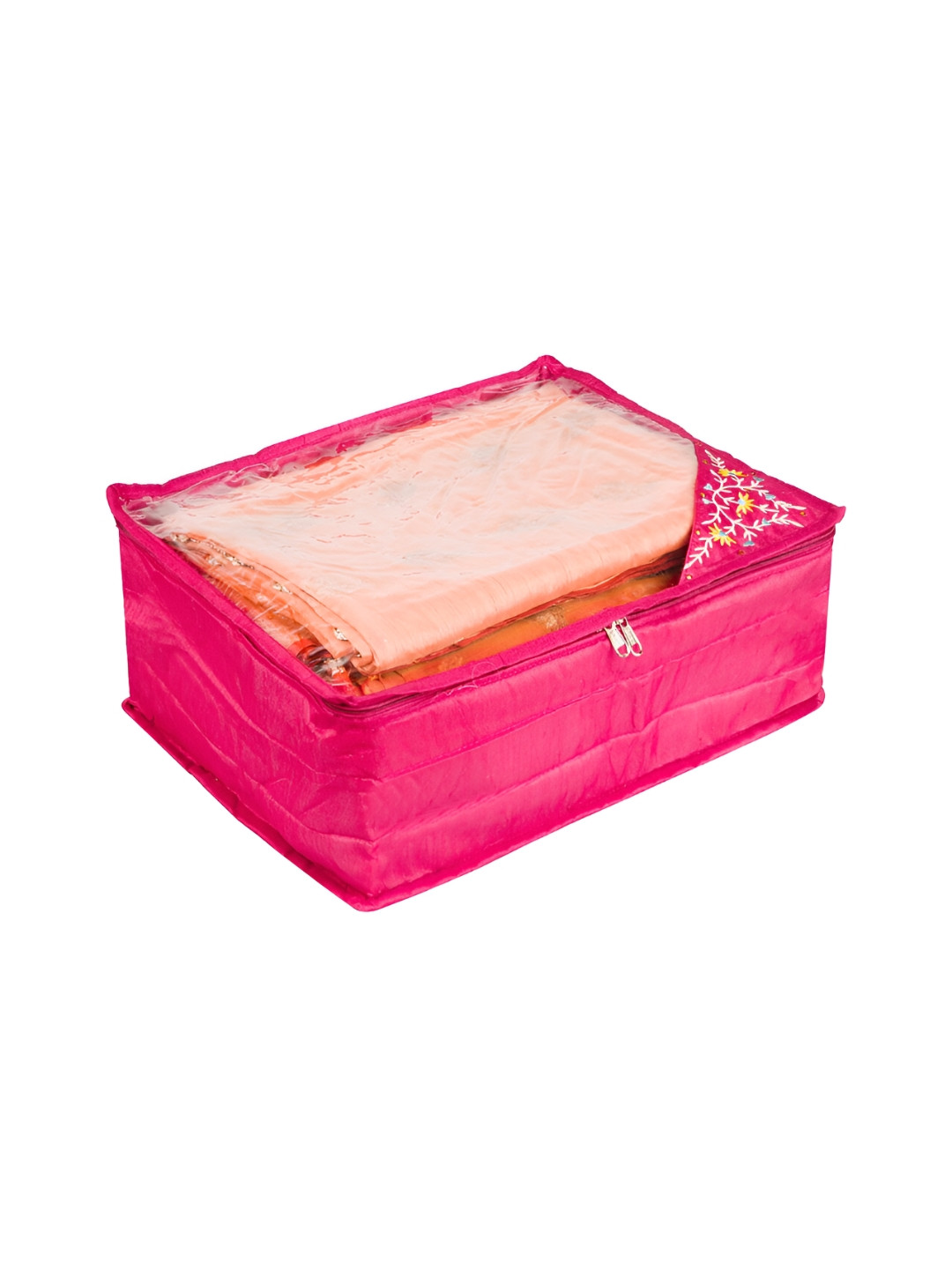 Kuber Industries Pink Reusable Zip Closure Saree Storage Bag Organisers