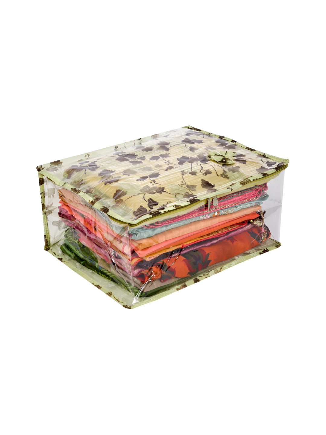 Kuber Industries Green Reusable Zip Closure Saree Storage Bag Organiser