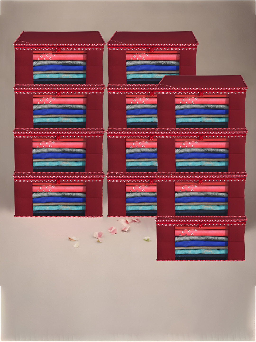 Kuber Industries Maroon 12 Pieces Reusable Zip Closure Saree Bag Organisers