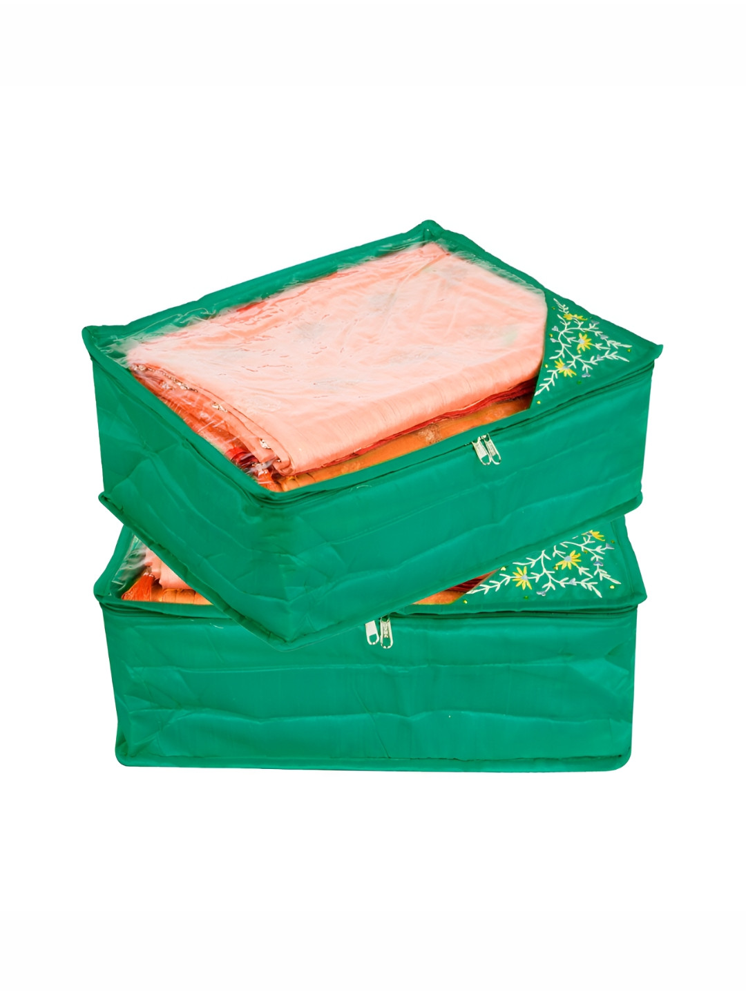 Kuber Industries Green 2 Pieces Reusable Zip Closure Saree Storage Bag Organisers