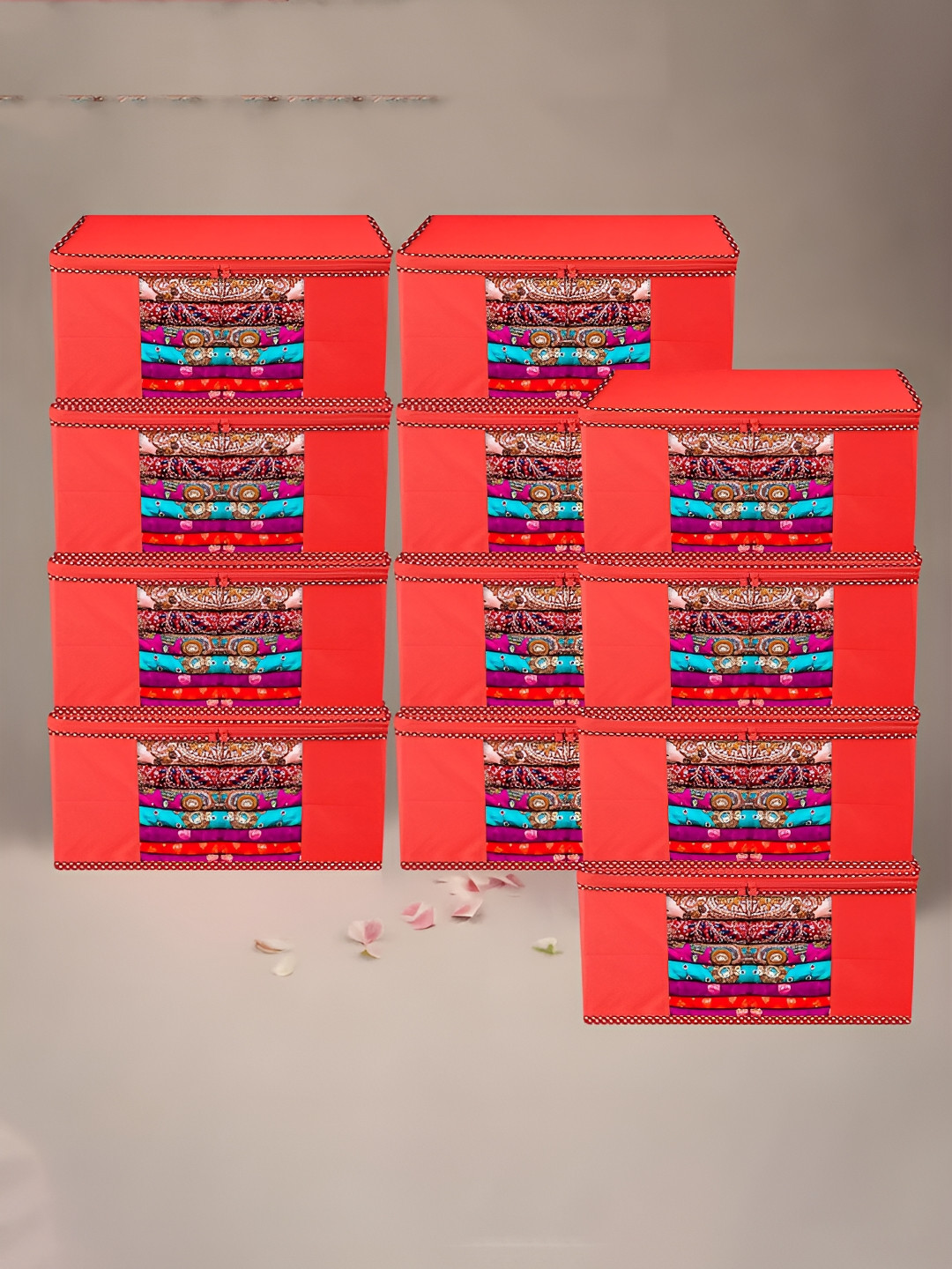 Kuber Industries Red 12 Pieces Reusable Zip Closure Saree Bag Organisers