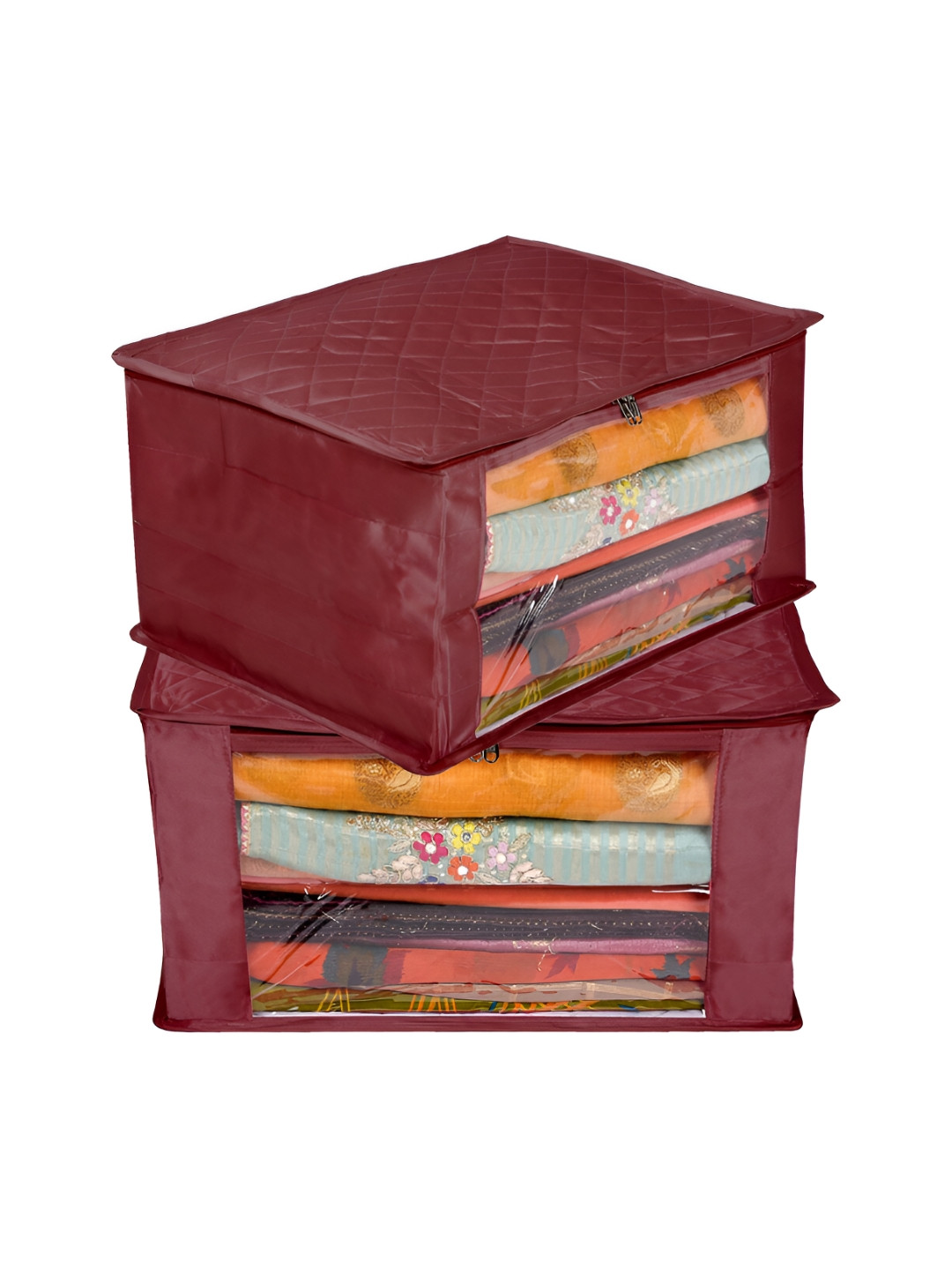 Kuber Industries Maroon 2 Pieces Zip Closure Saree Storage Bag Organisers