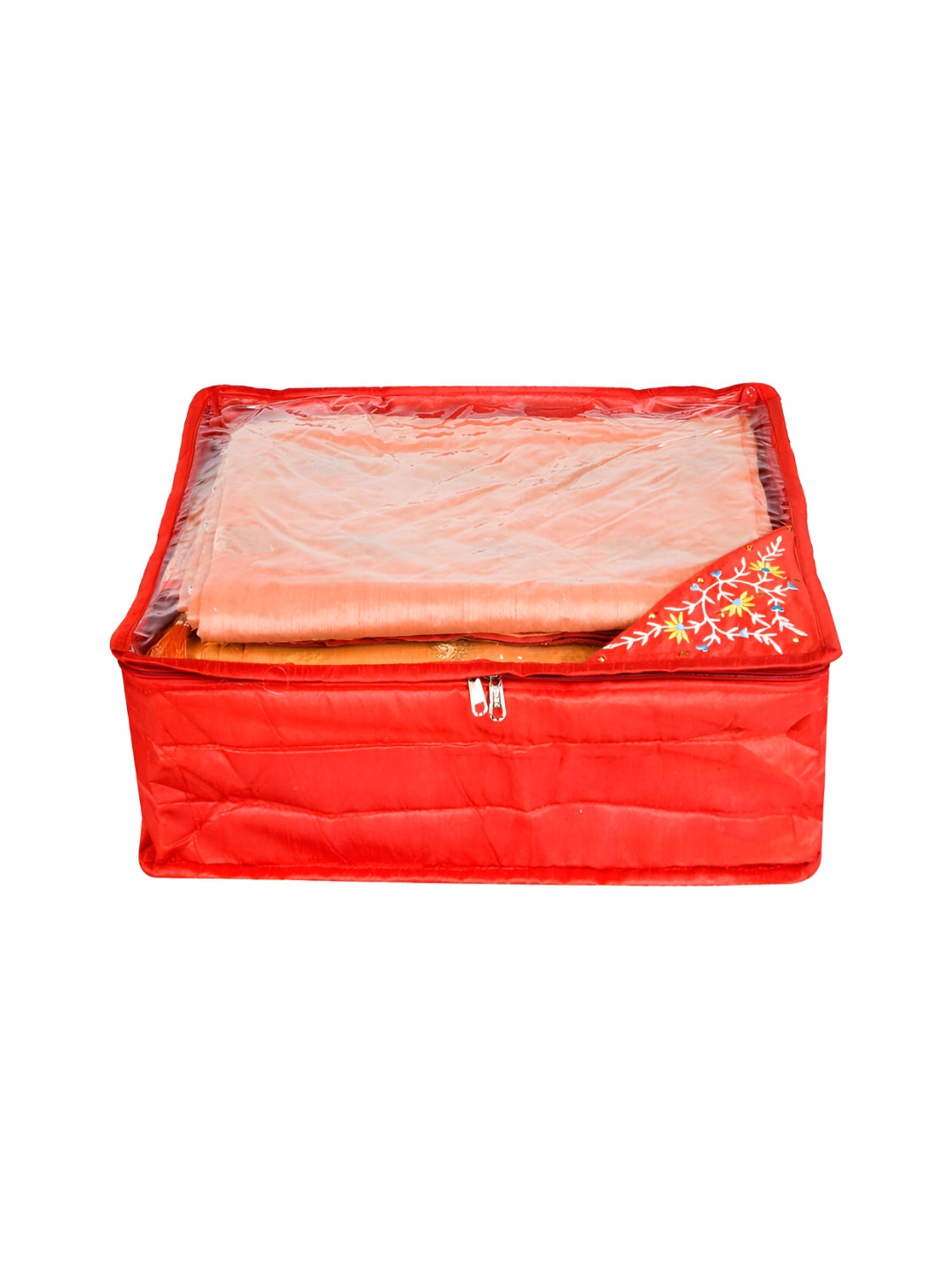 Kuber Industries Red Reusable Zip Closure Saree Storage Bag Organisers