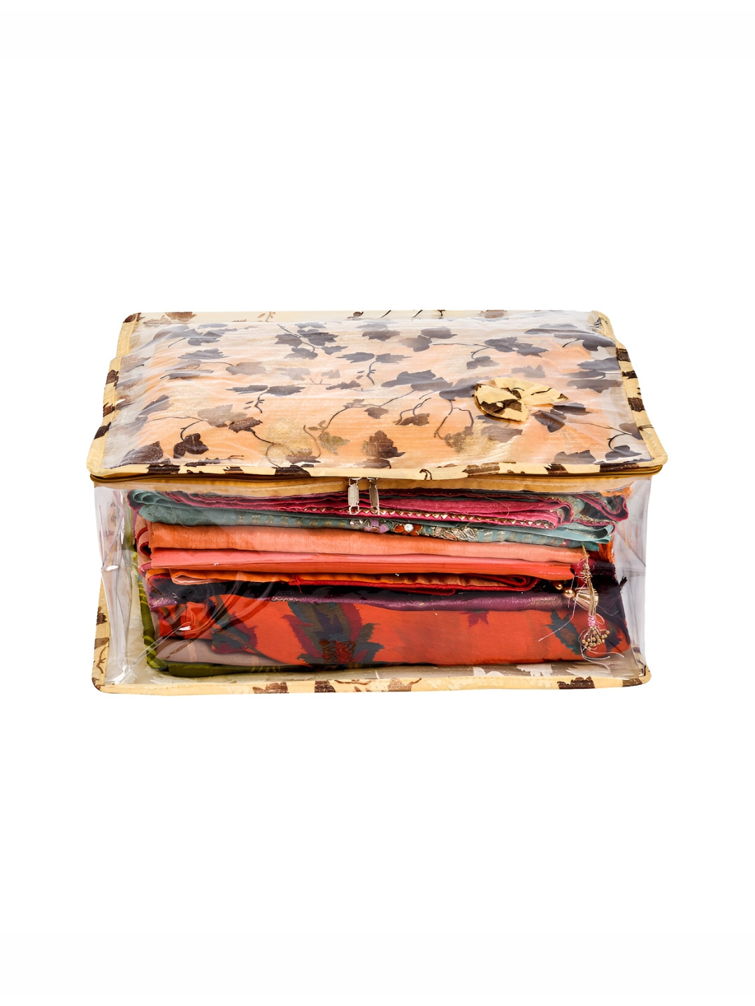 Kuber Industries Gold-Toned Reusable Zip Closure Saree Storage Bag Organiser