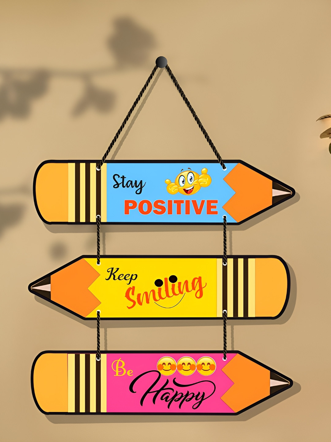 Home Delight Stay Positive Decorative Wood Matte Hanging Hall 3Pcs Wall Hangings-13.8In