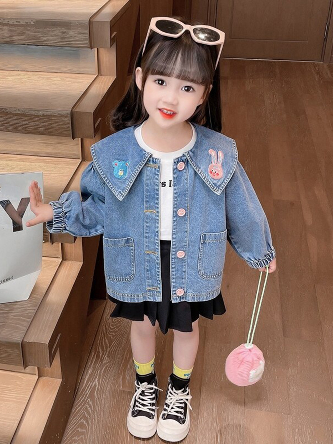 StyleCast x Revolte Girls Washed Embroidered Denim Jacket