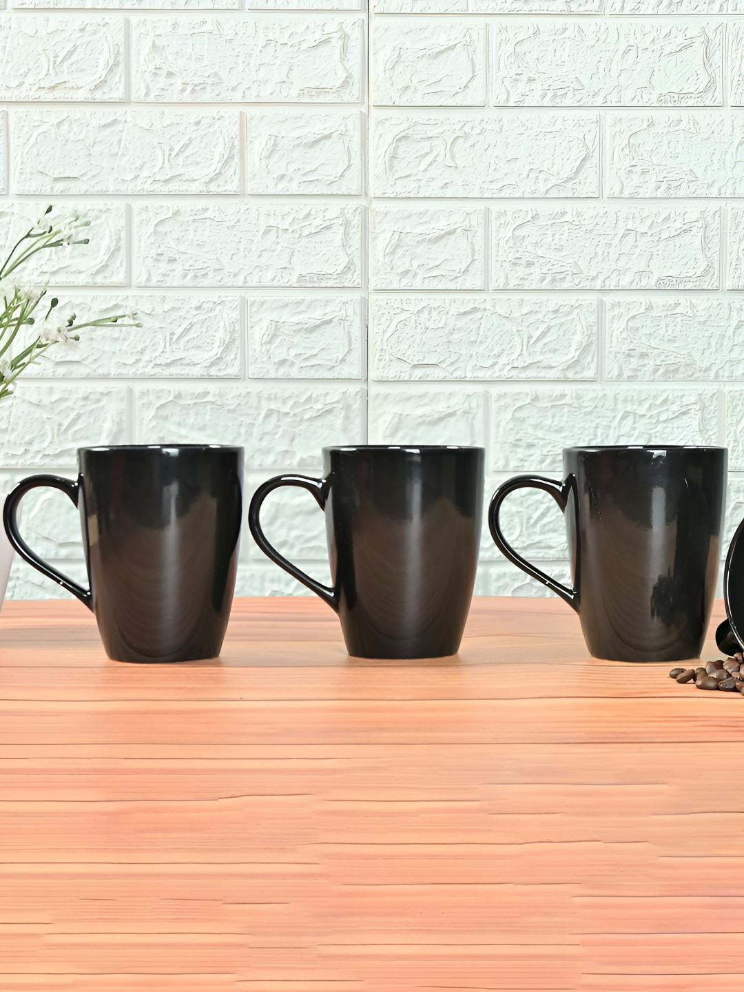 Femora Best Friend Black Ceramic Microwave Safe 4 Piece Mugs-360ml