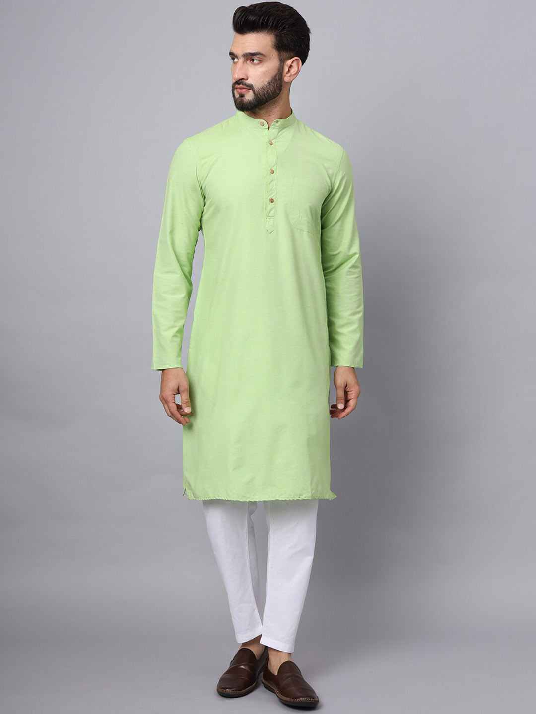 Latest Chikan Garments Mandarin Collar Jacquard Weave Pure Cotton Straight Kurta