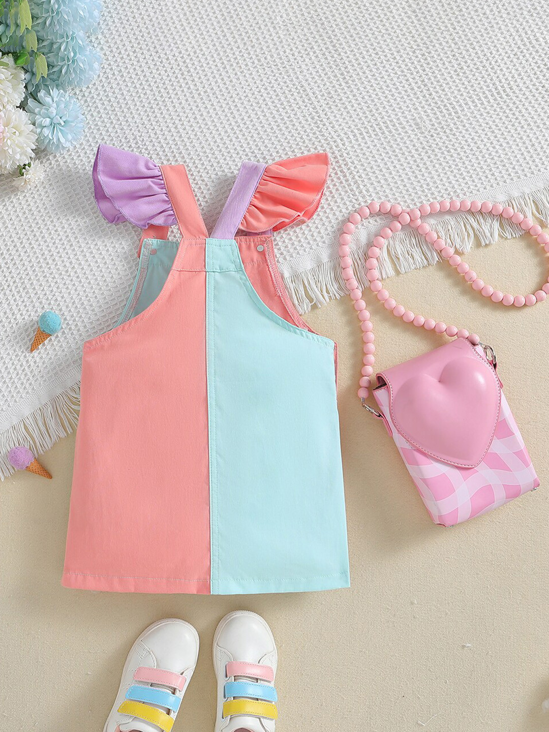StyleCast x Revolte Girls Colourblocked Flutter Sleeve Dungarees Dress