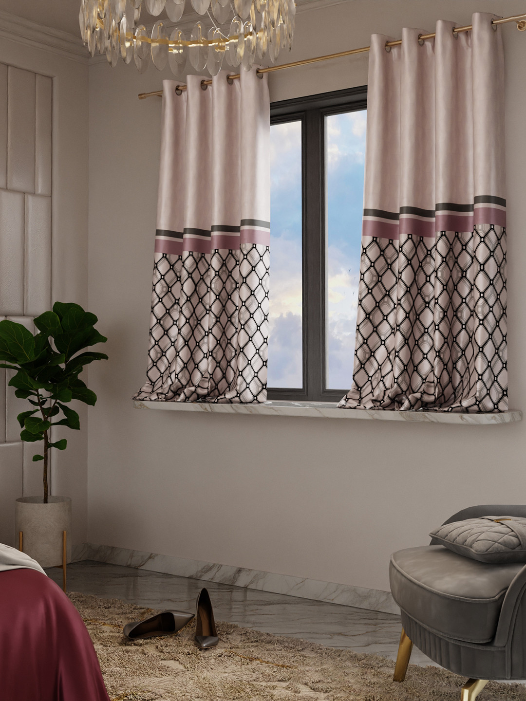 Stoa Paris Versailles Satin Printed Noble Rose Window Curtain