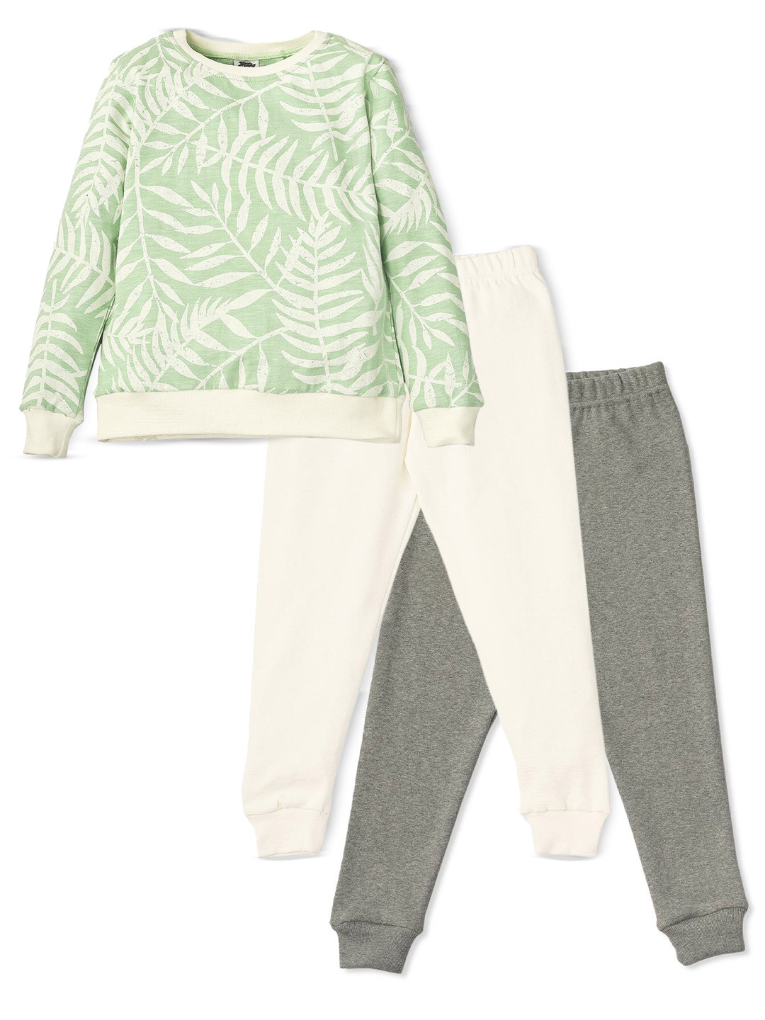 BforBlossom Kids Pack of 2 Solid Lounge Pants with Tropical Printed T Shirt