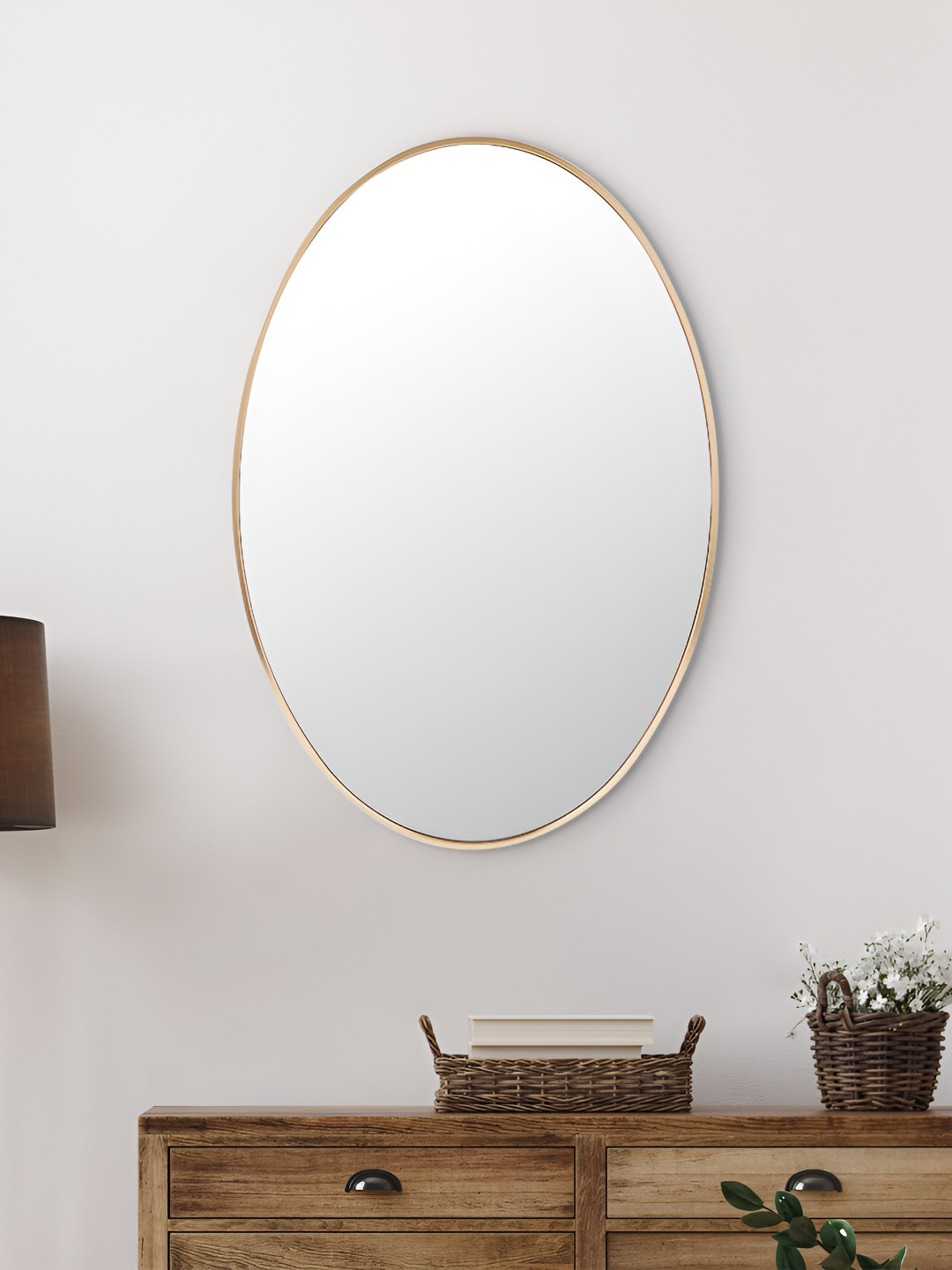 Home Centre Reflection Beige Oval Shaped Wall Mirror