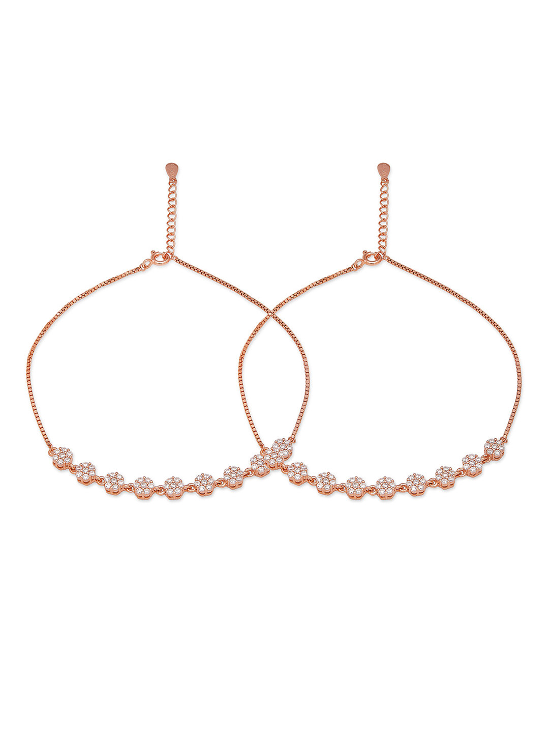 Zavya Rose Set of 2 Rose Gold-Plated 925 Pure Silver Stones Studded Anklet