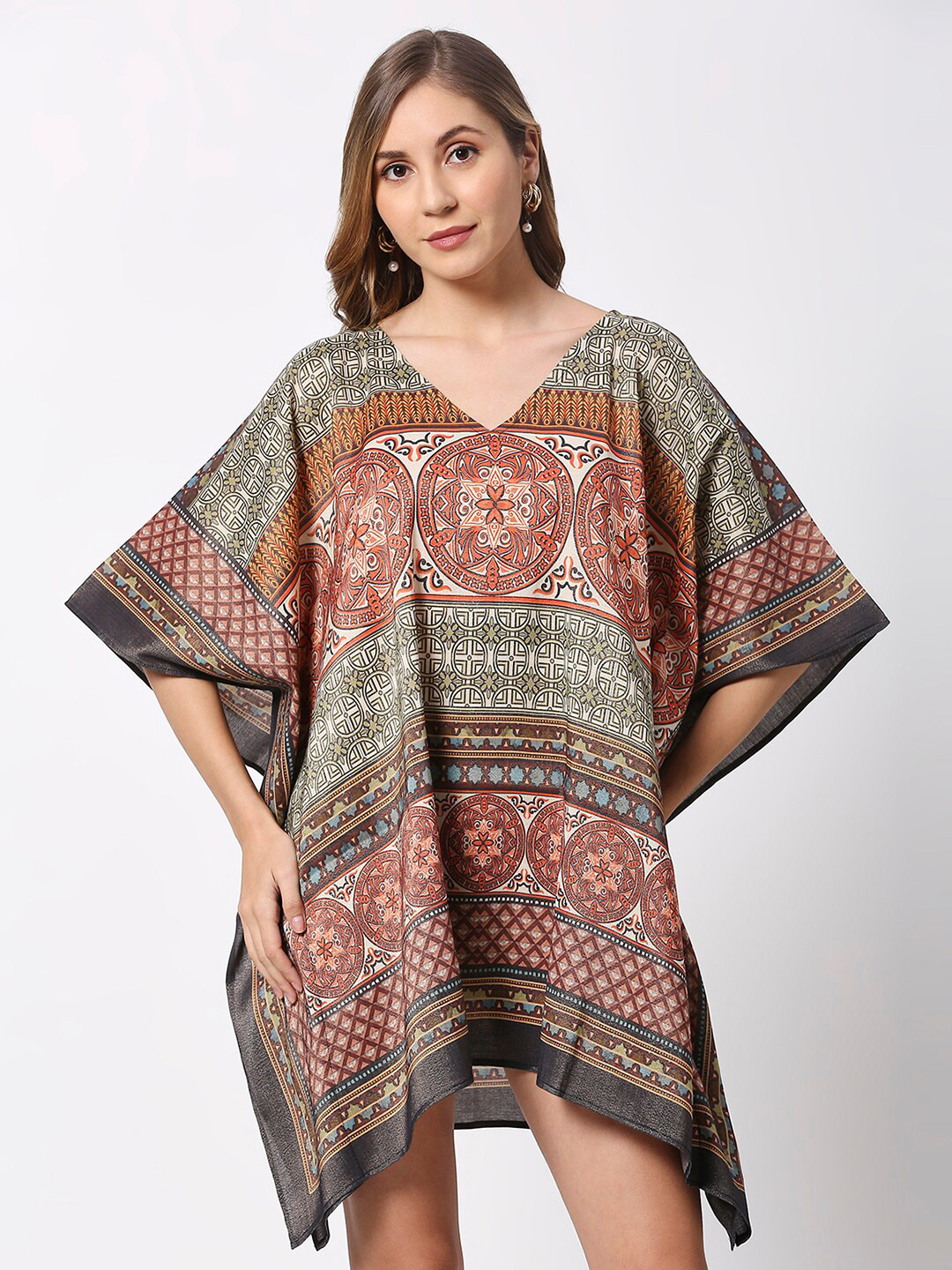 Cloth Haus India Ethnic Print Kimono Sleeves Kaftan Dress