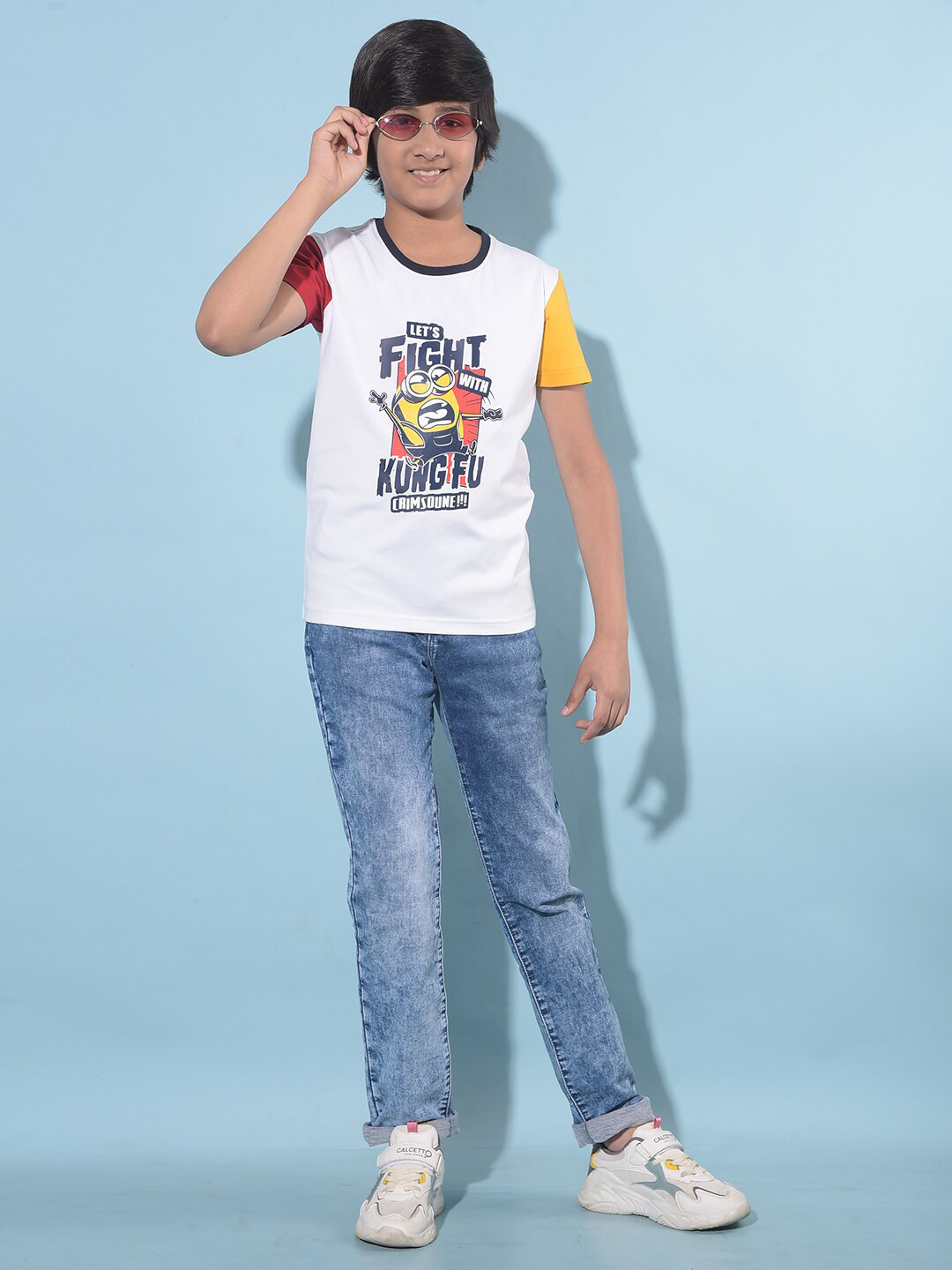 Crimsoune Club Boys Minions Printed Round Neck Short Sleeves Slim Fit T-shirt