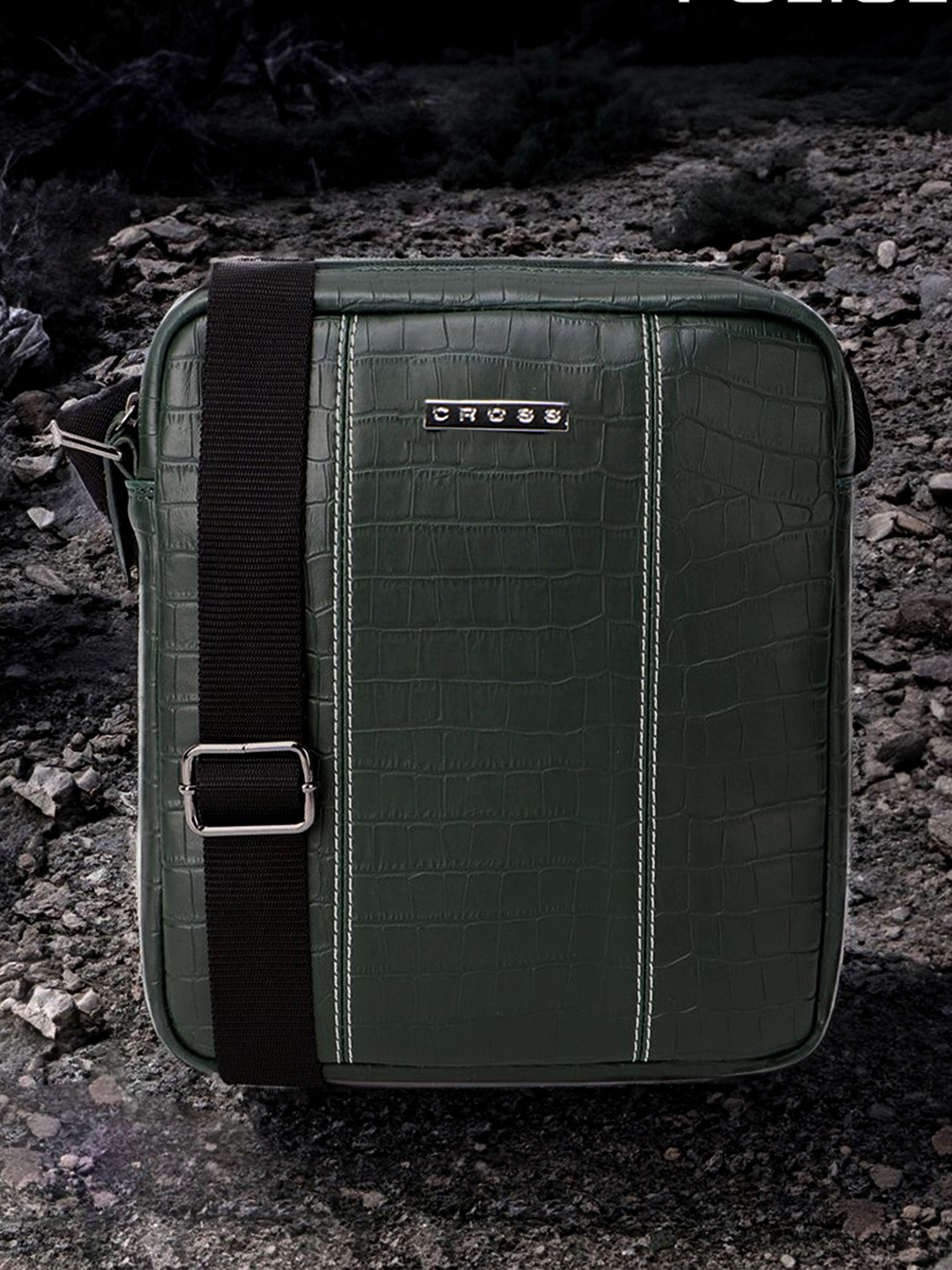 Cross Textured Structured Leather Crossbody Bag