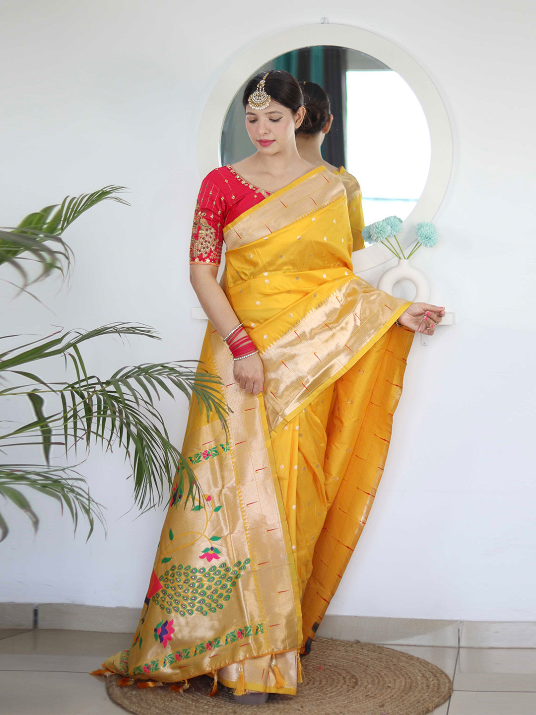 Mitera Yellow Ethnic Woven Design Zari Paithani Saree