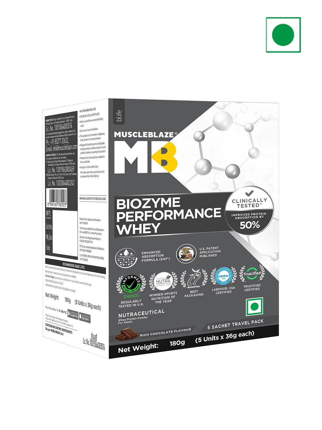 MuscleBlaze Biozyme Performance Whey Protein -180 gm