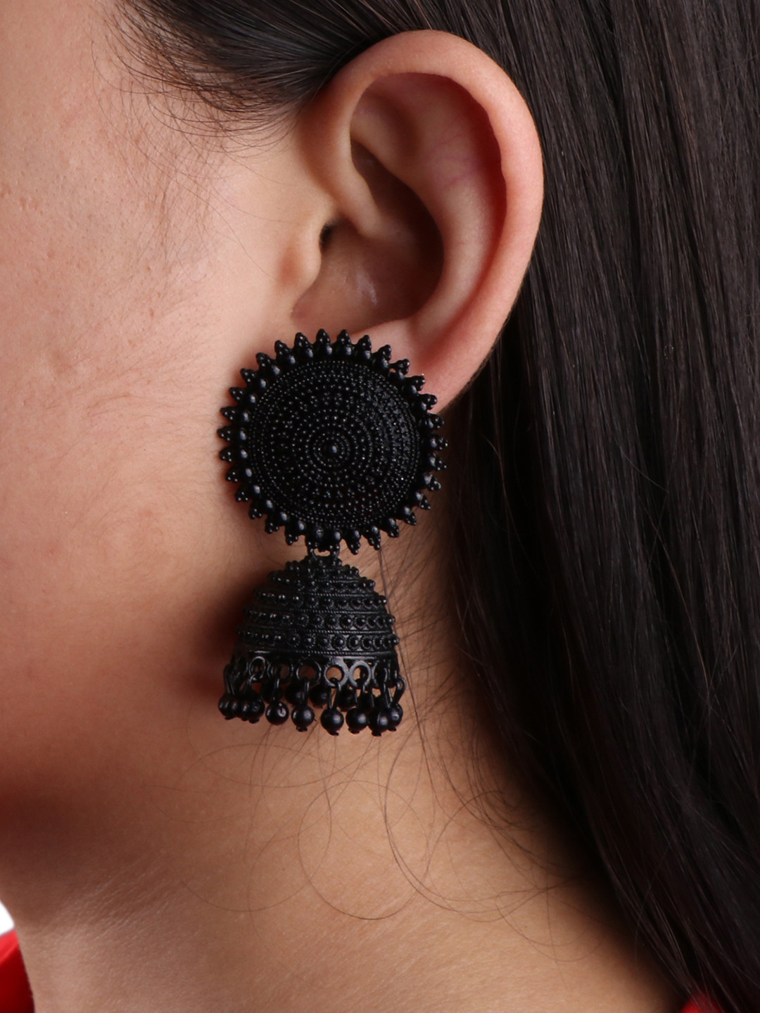 Keviv Gold-Plated Kundan Studded Dome Shaped Jhumkas