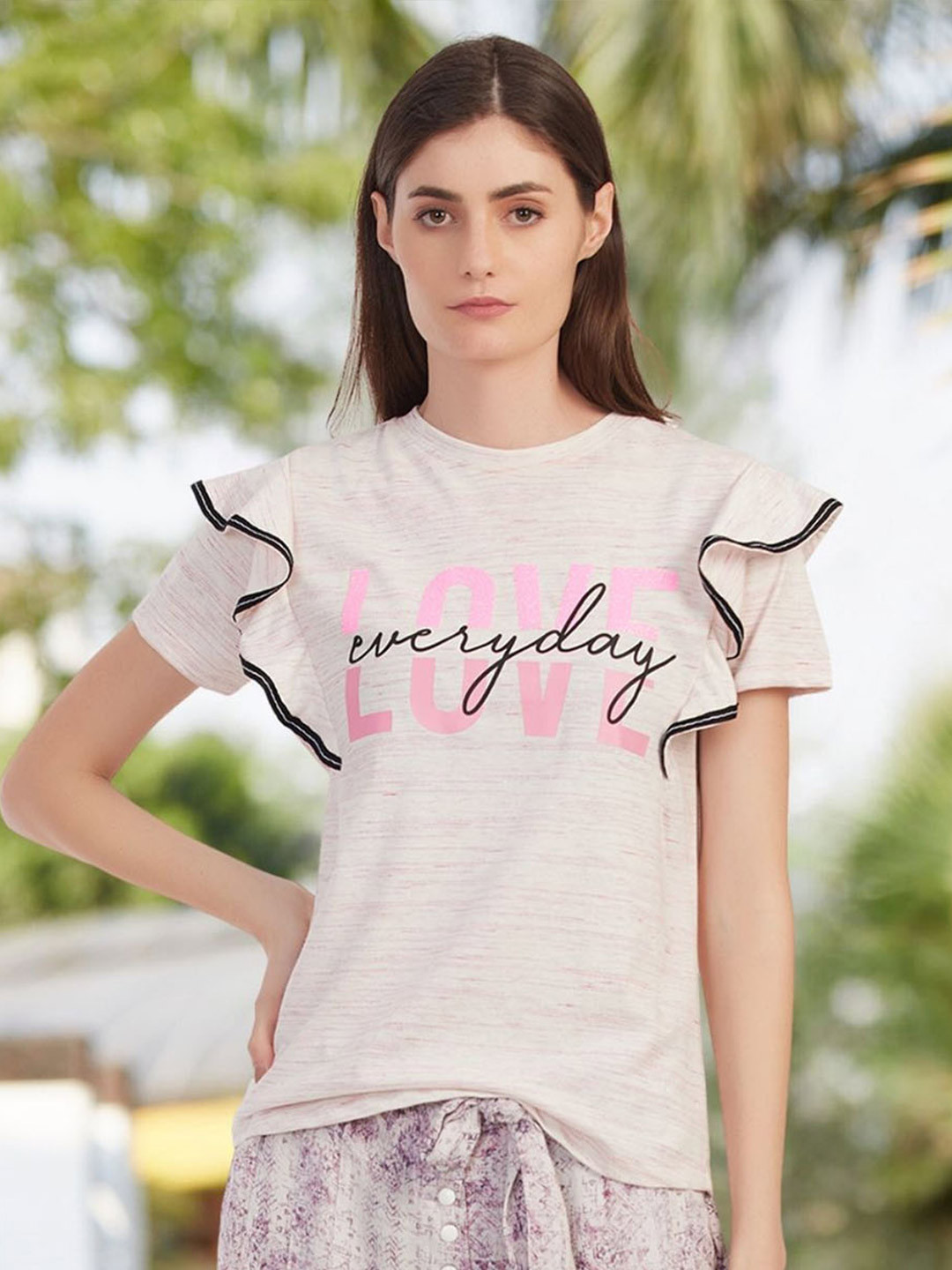 Moda Elementi Printed Polo Collar Short Sleeves Top