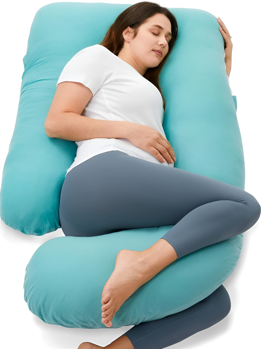 Pum Pum Hollow Fiber Blue Solid Faux Velvet Ultra Soft Fibre Maternity Pillow-1.39 x 76.2 cm
