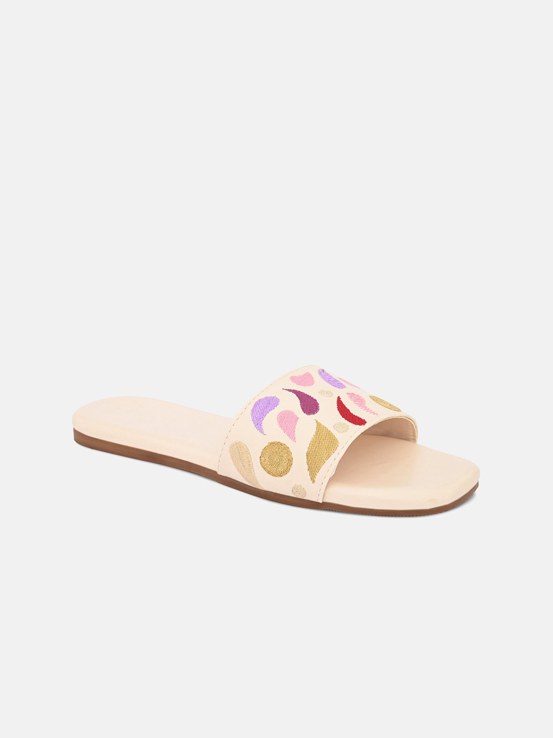 ALL TABS OPEN Women Embroidered Open Toe Comfort Flats
