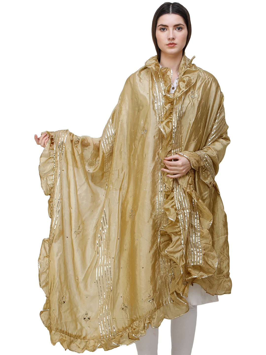 Exotic India Hemp Art Silk Dupatta with Gota Patches and Frill Border