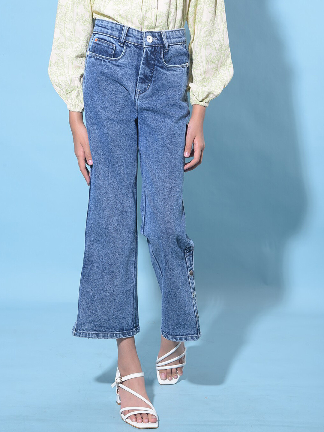 Crimsoune Club Girls Wide Leg Clean Look Stretchable Jeans