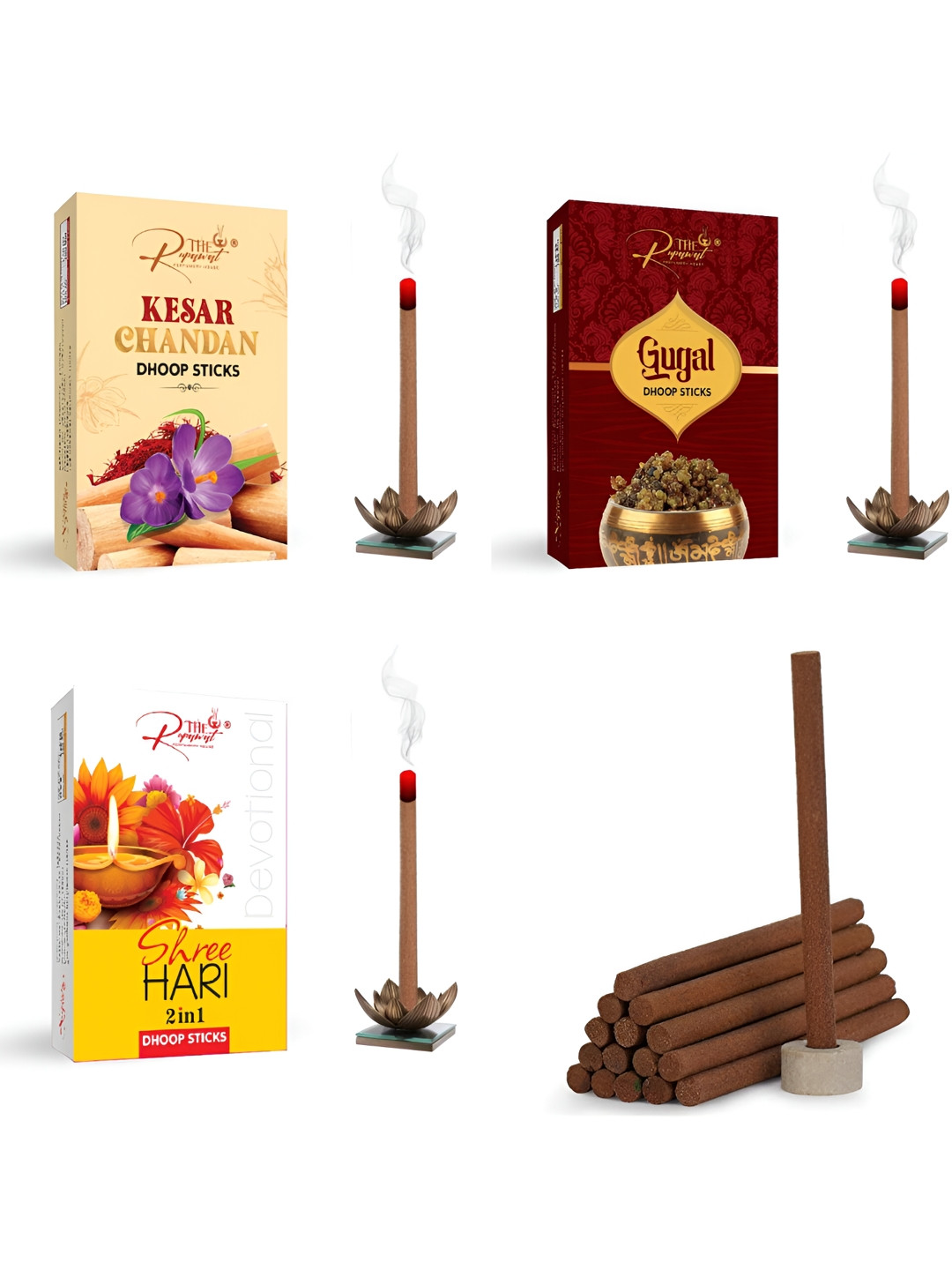THE RUPAWAT Perfumery House 3-pcs Brown Kesar Chandan Gugal & Shree Hari Incense Sticks