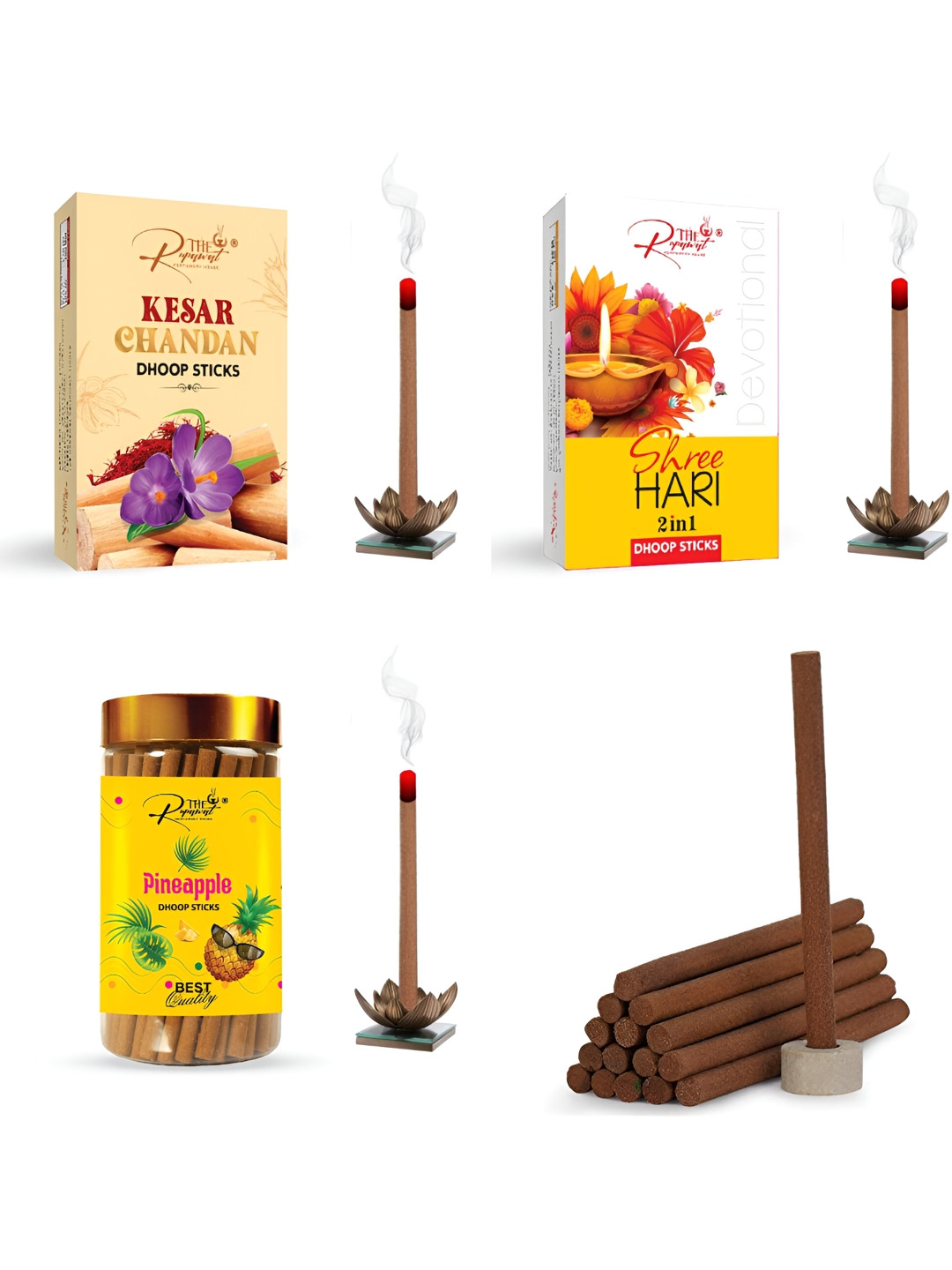 THE RUPAWAT Perfumery House 3-pcs Brown Kesar Chandan Pine Apple & Shree Hari Incense Stic
