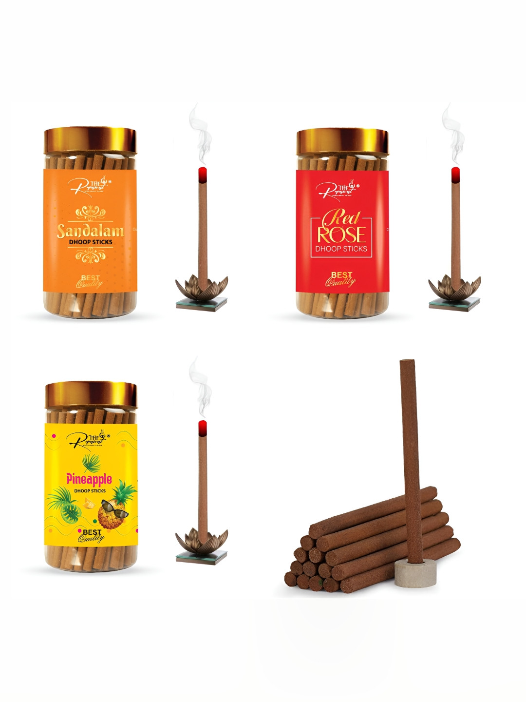 THE RUPAWAT Perfumery House 3-pcs Brown Sandalam Red Rose & Pineapple Incense Sticks