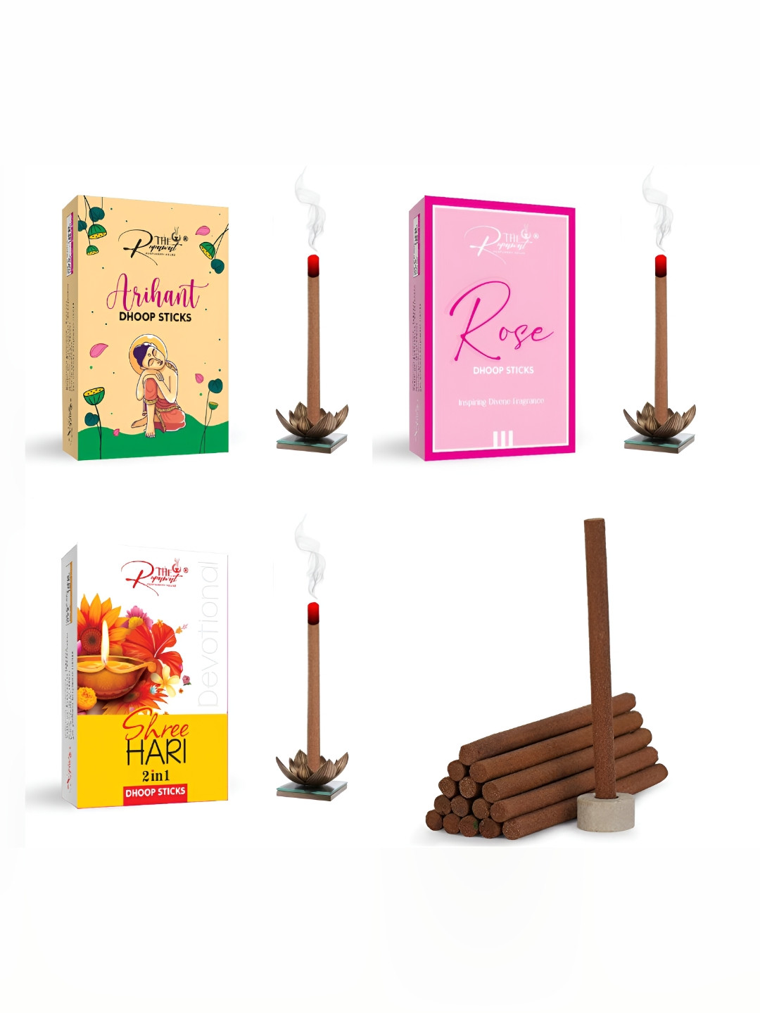 THE RUPAWAT Perfumery House 3-pcs Brown Arihant Rose & Shree Hari Incense Sticks