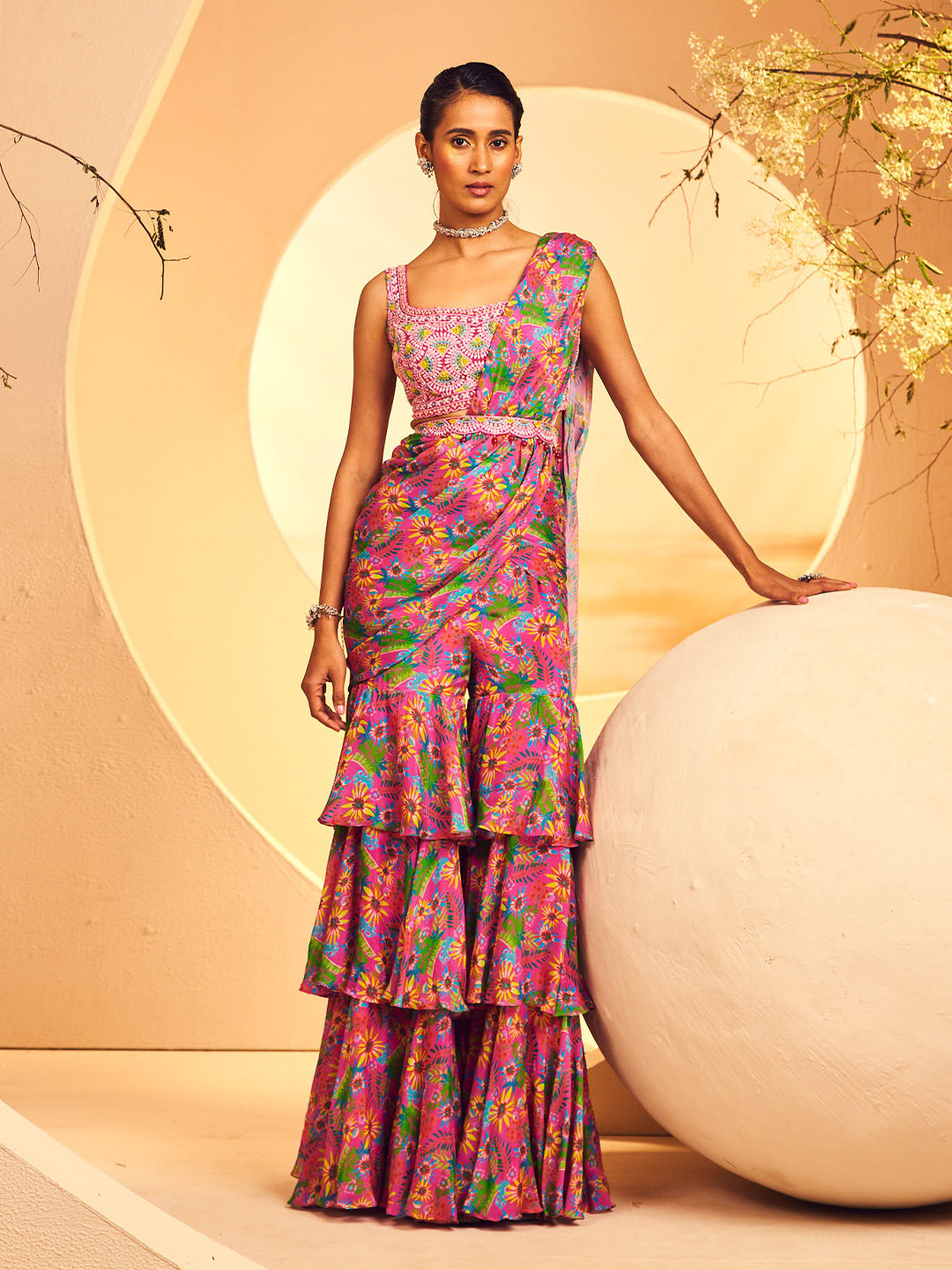 ANEESH AGARWAAL Floral Printed Ready To Wear Sharara Saree