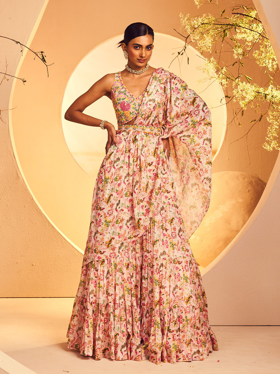 ANEESH AGARWAAL Floral Printed Ready To Wear Palazzo Saree