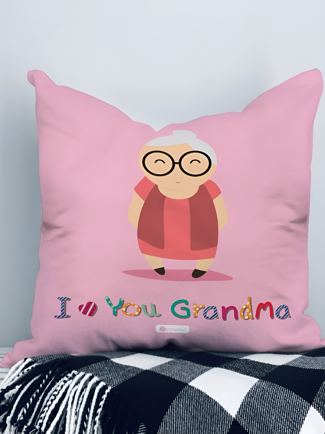 Indigifts Pink & White Printed Filled Cushions
