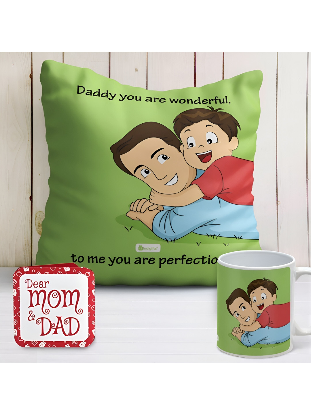 Indigifts 3-Pc Green & White Printed Home Gift Set