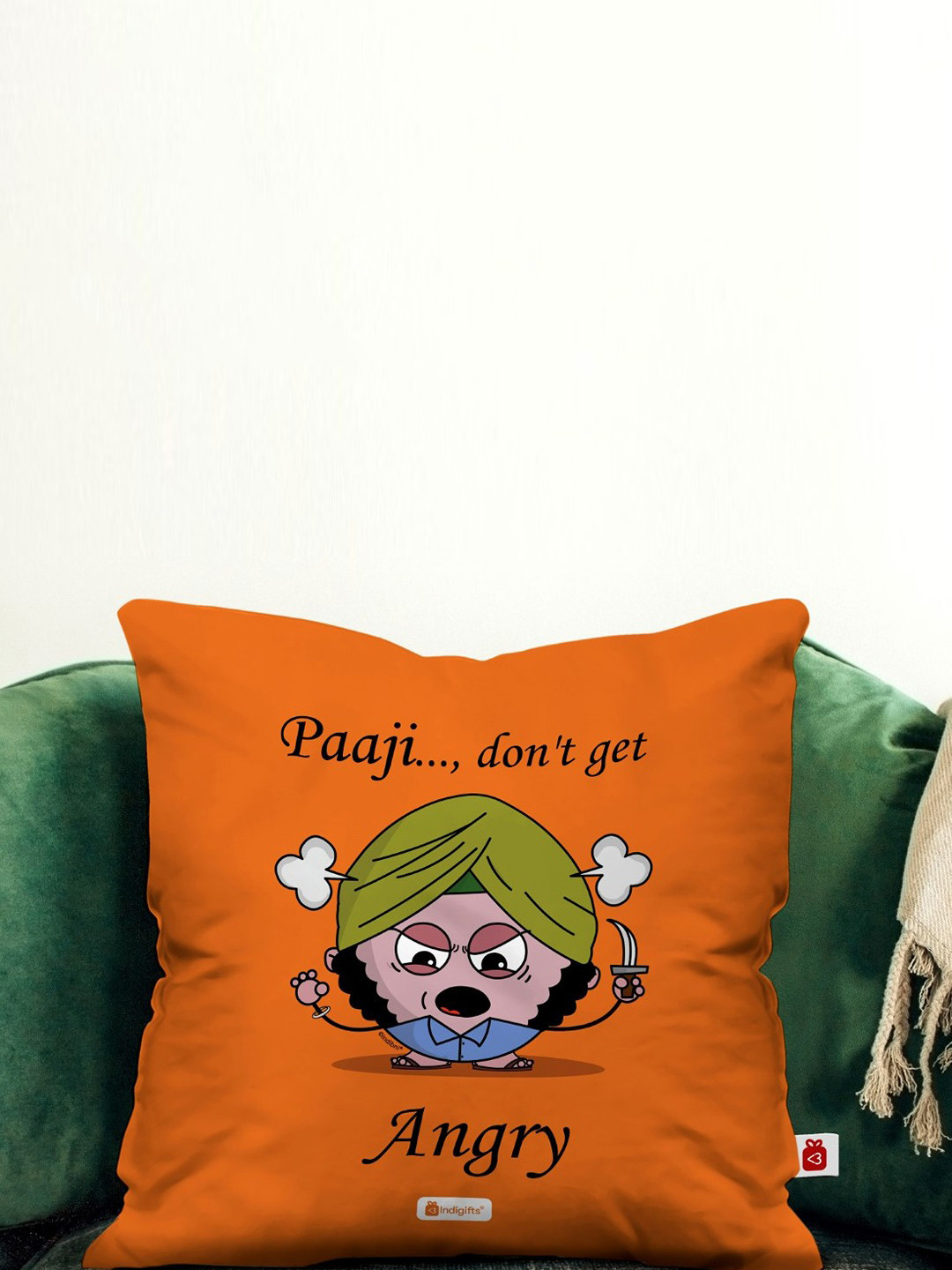 Indigifts Orange Printed Square Cushion With Fillers