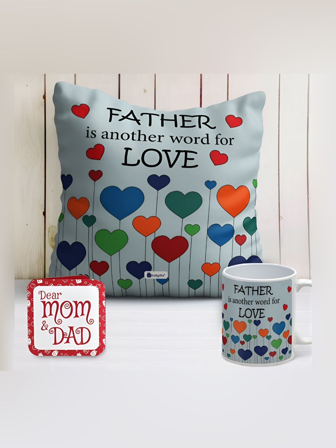 Indigifts Blue Printed Cushion Cover with Filler & Coffee Mug Gift Set